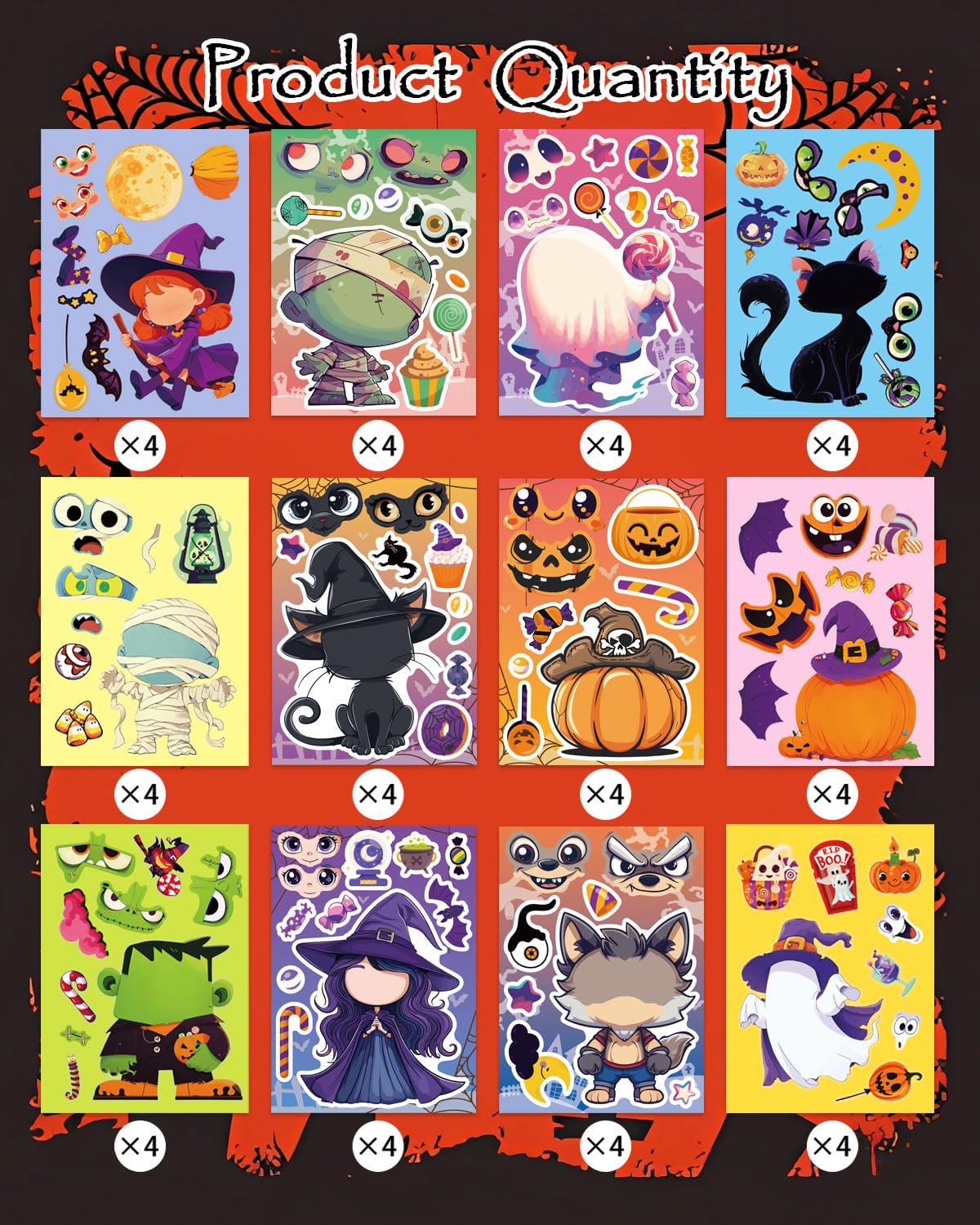 Cowcowcow 48 Sheets Halloween Stickers for Kids, Halloween Make Pumpkin Face Sticker, Halloween Holiday Party Games Stickers Bulk-Halloween Crafts Party Favors for Kids, Halloween DIY Sticker for Kids