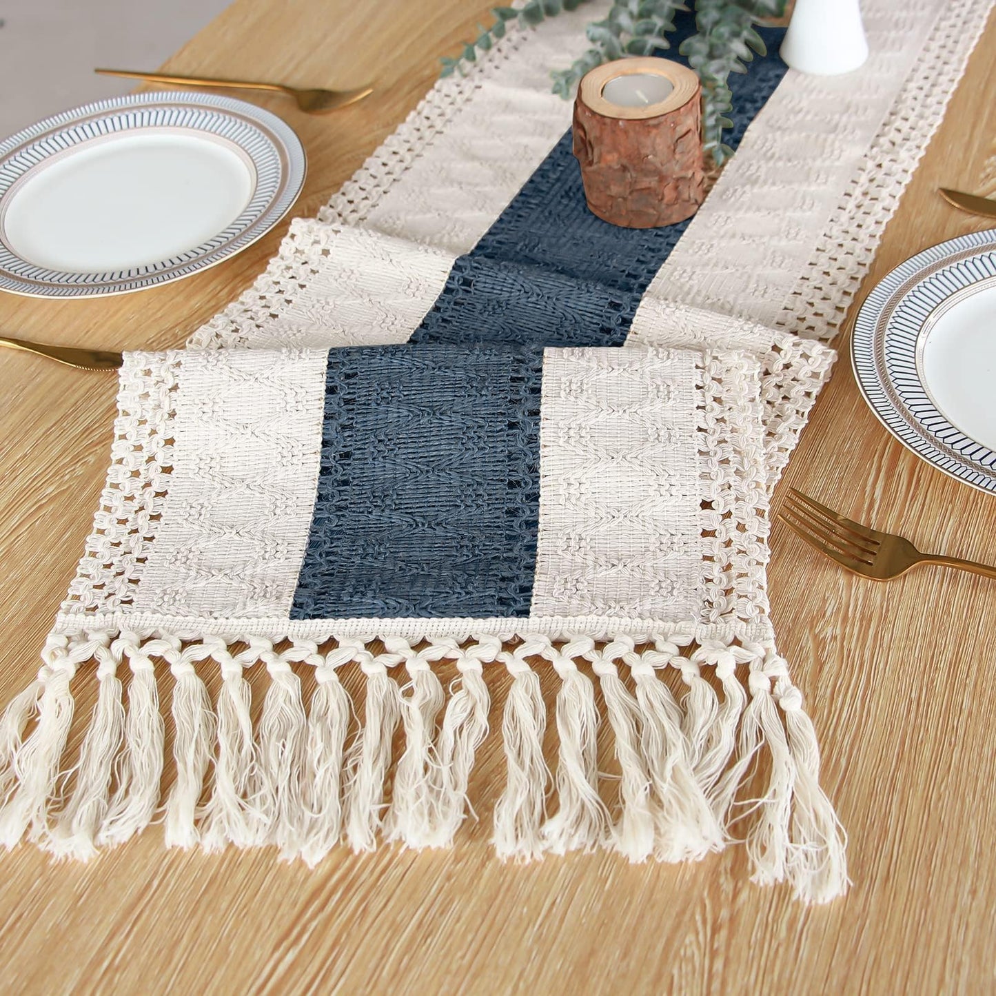 FEXIA Thanksgiving Table Runner for Home Decor with Tassels 72 Inches Long Farmhouse Rustic Boho Table Runner Macrame Burlap Fall Table Decoration for Living Room Bridal Shower(12x72 Inches)