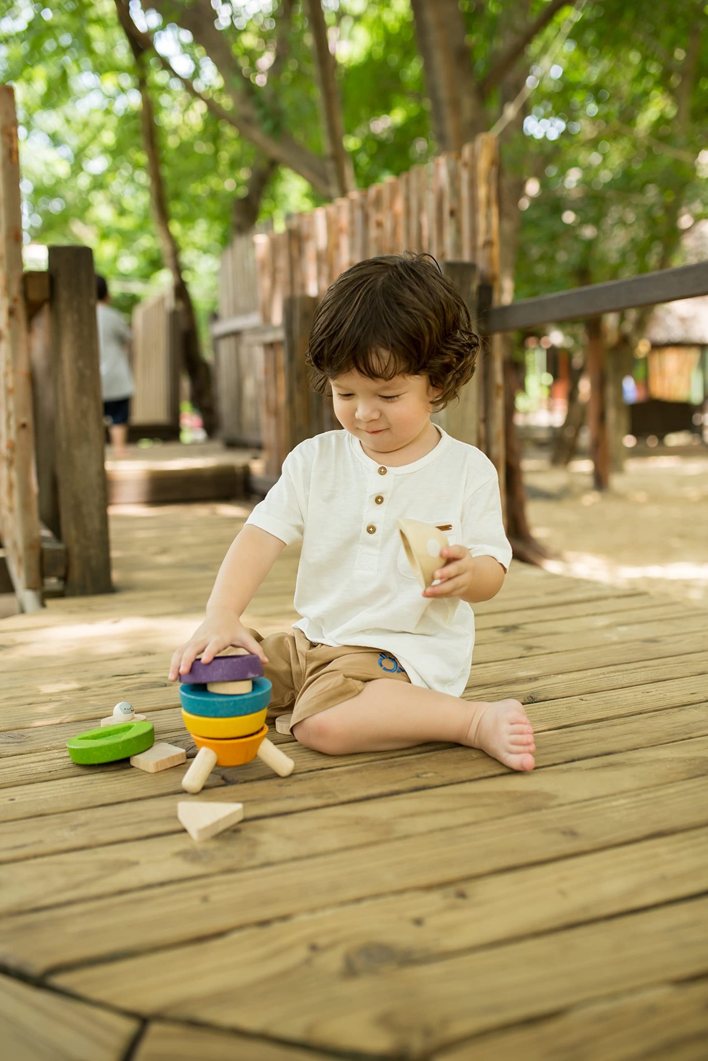 PlanToys Stacking Toys Tree Set - Chemical-Free Toddler Toys Featuring 9 Wooden Pieces