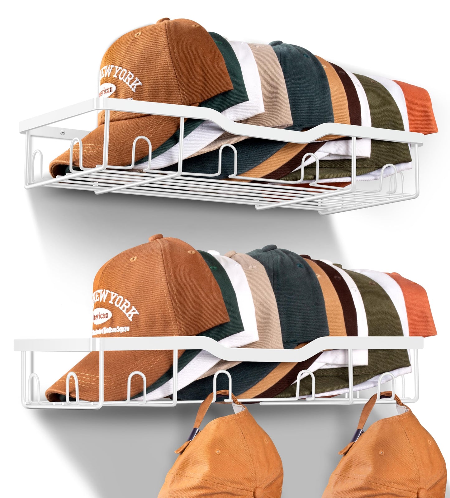 KEETDY Metal Hat Racks for Baseball Caps Wall Hat Organizer Fit 20 Caps Holder, 2 Packs Sturdy Wall Mounted Hat Storage Organizer, Black