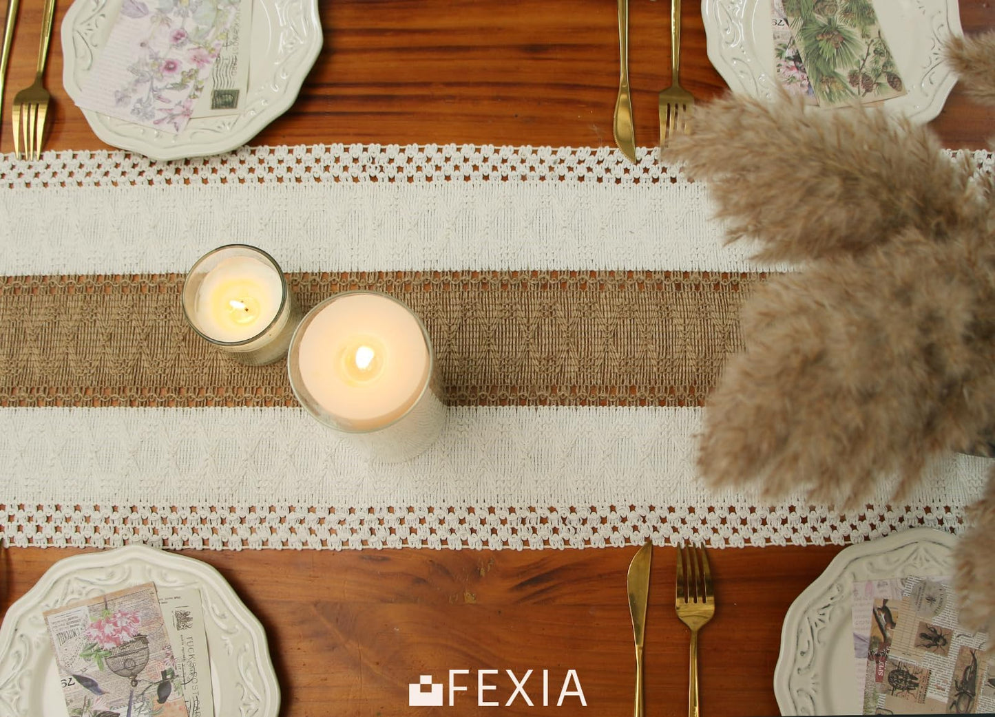 FEXIA Thanksgiving Table Runner for Home Decor with Tassels 72 Inches Long Farmhouse Rustic Boho Table Runner Macrame Burlap Fall Table Decoration for Living Room Bridal Shower(12x72 Inches)