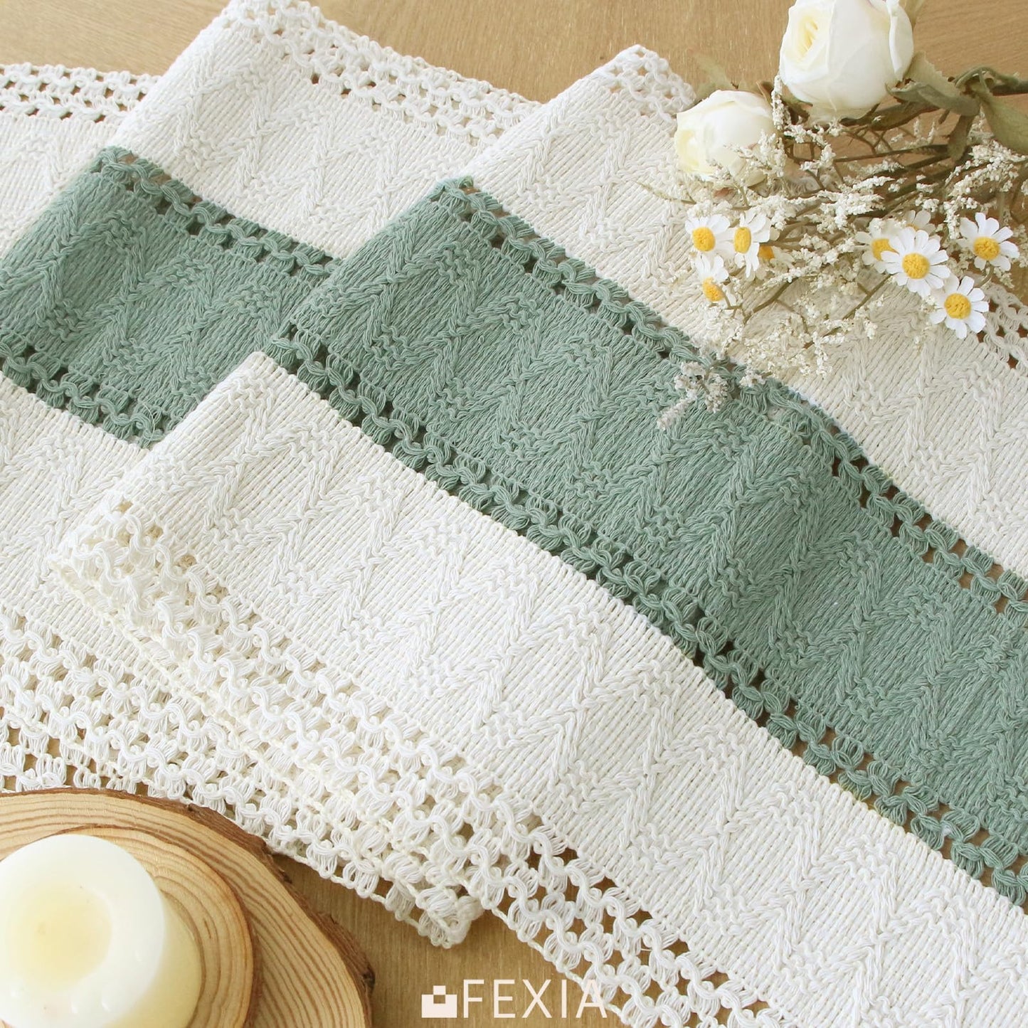FEXIA Thanksgiving Table Runner for Home Decor with Tassels 72 Inches Long Farmhouse Rustic Boho Table Runner Macrame Burlap Fall Table Decoration for Living Room Bridal Shower(12x72 Inches)