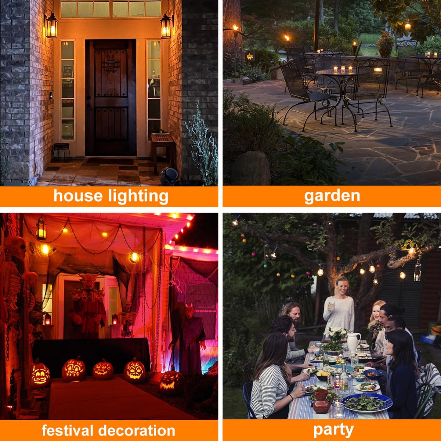 Hompavo 【Upgraded】 LED Flame Light Bulbs, 4 Modes Flickering Light Bulbs with Upside Down Effect, E26/E27 Flame Bulb for Halloween Christmas Party Patio Porch Home Indoor & Outdoor Decorations - 2