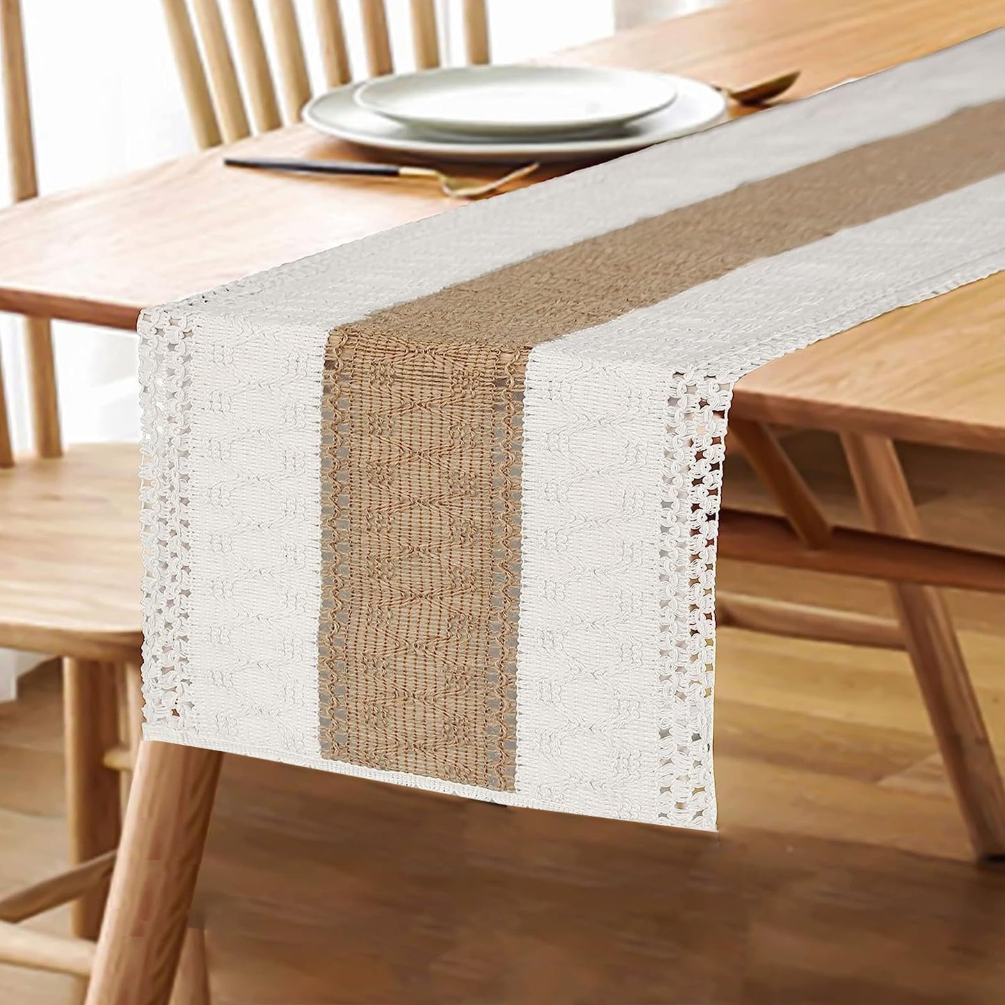 FEXIA Thanksgiving Table Runner for Home Decor with Tassels 72 Inches Long Farmhouse Rustic Boho Table Runner Macrame Burlap Fall Table Decoration for Living Room Bridal Shower(12x72 Inches)