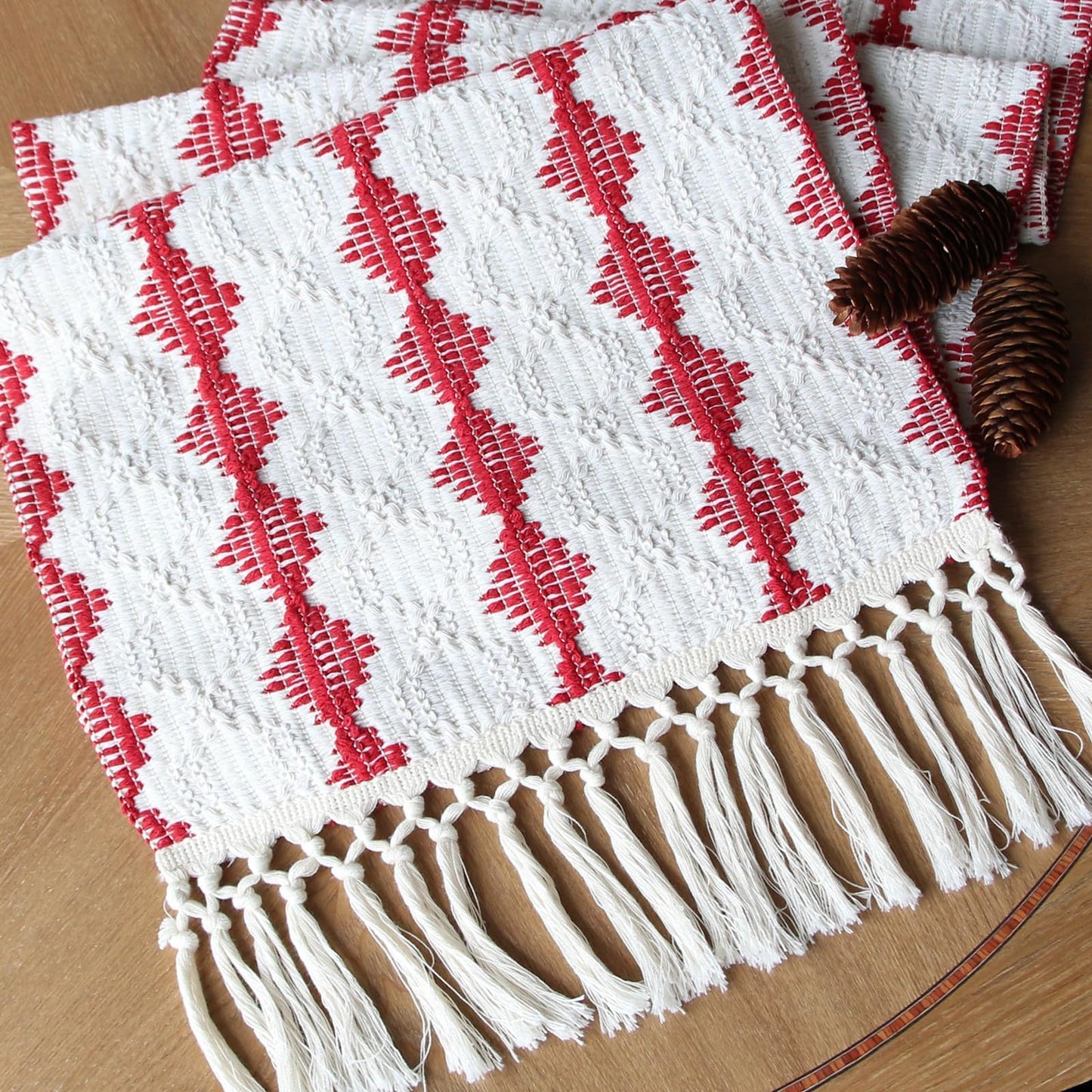 FEXIA Thanksgiving Table Runner for Home Decor with Tassels 72 Inches Long Farmhouse Rustic Boho Table Runner Macrame Burlap Fall Table Decoration for Living Room Bridal Shower(12x72 Inches)
