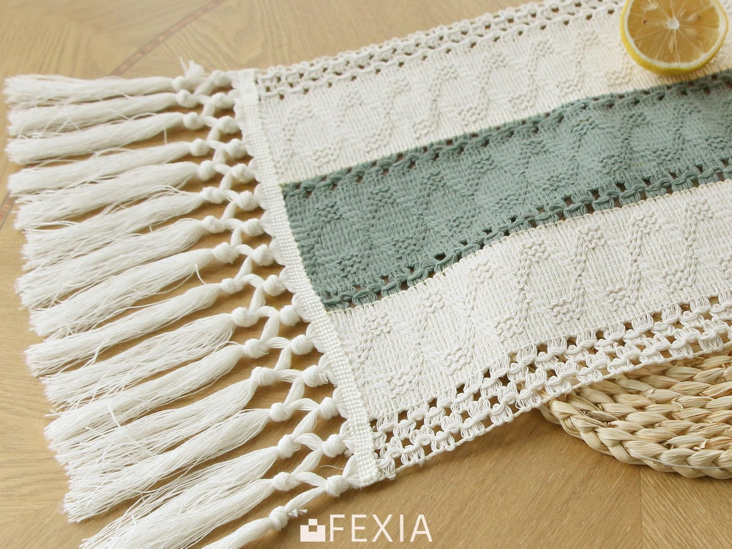 FEXIA Thanksgiving Table Runner for Home Decor with Tassels 72 Inches Long Farmhouse Rustic Boho Table Runner Macrame Burlap Fall Table Decoration for Living Room Bridal Shower(12x72 Inches)