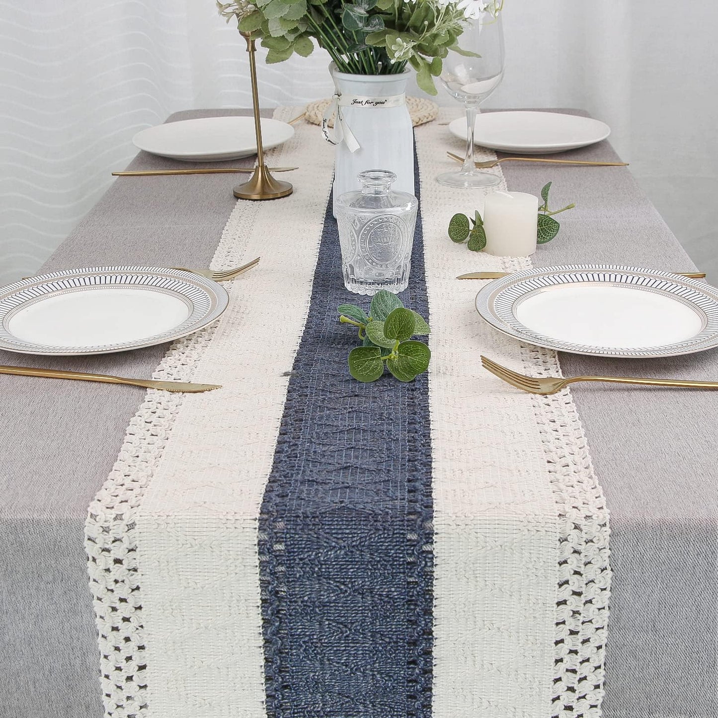 FEXIA Thanksgiving Table Runner for Home Decor with Tassels 72 Inches Long Farmhouse Rustic Boho Table Runner Macrame Burlap Fall Table Decoration for Living Room Bridal Shower(12x72 Inches)