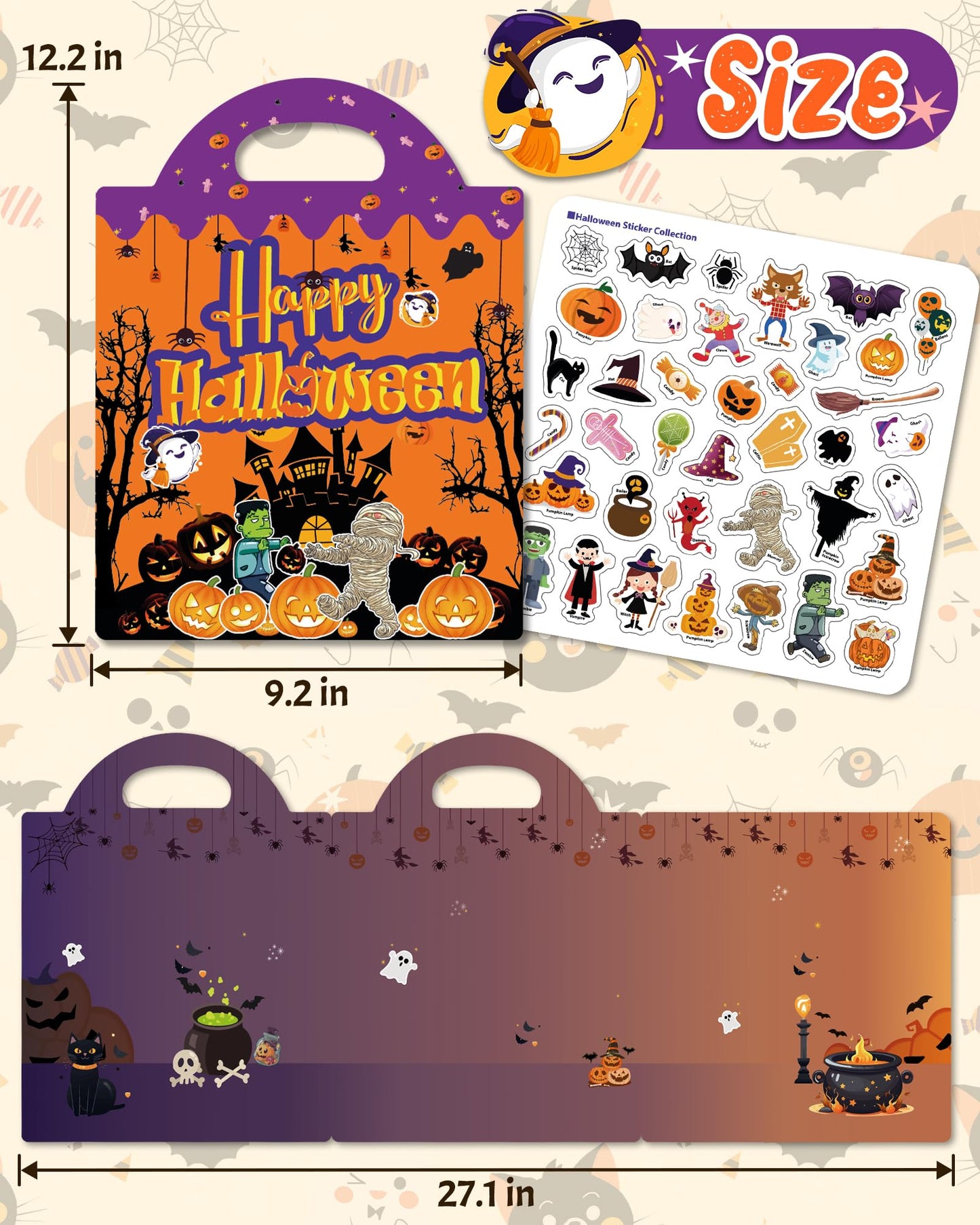 Benresive Halloween Reusable Sticker Book for Toddlers 2-4 Year, Travel Halloween Stickers for Kids, Waterproof Sticker Books for Toddlers 1-3, 38 Pcs Crafts Activities for Todddlers 1-3 2-4 3-5