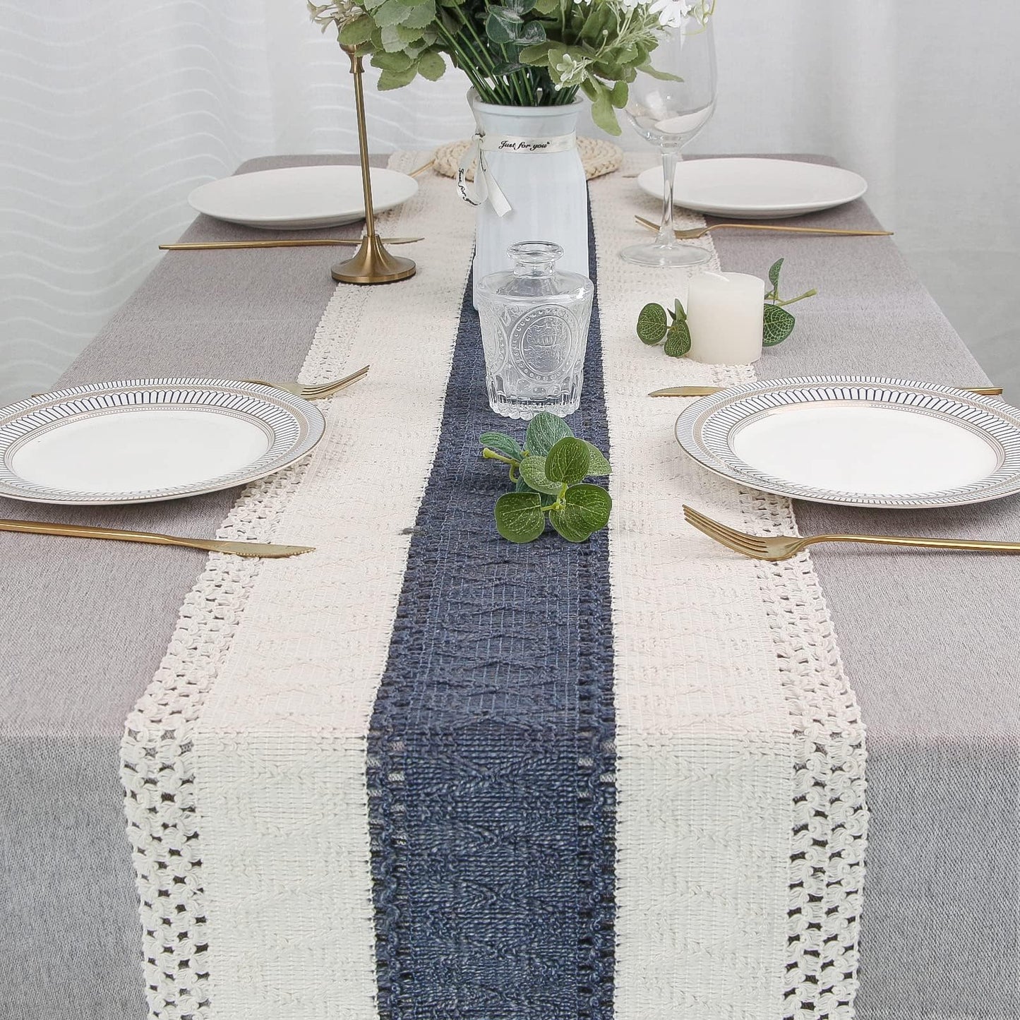 FEXIA Thanksgiving Table Runner for Home Decor with Tassels 72 Inches Long Farmhouse Rustic Boho Table Runner Macrame Burlap Fall Table Decoration for Living Room Bridal Shower(12x72 Inches)