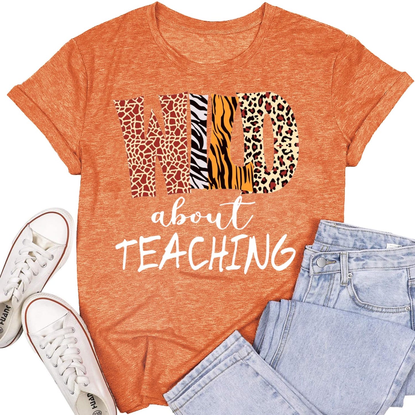 Womens Teacher Shirts Wild About Teaching Leopard Print T-Shirt Teacher Life Tee Top