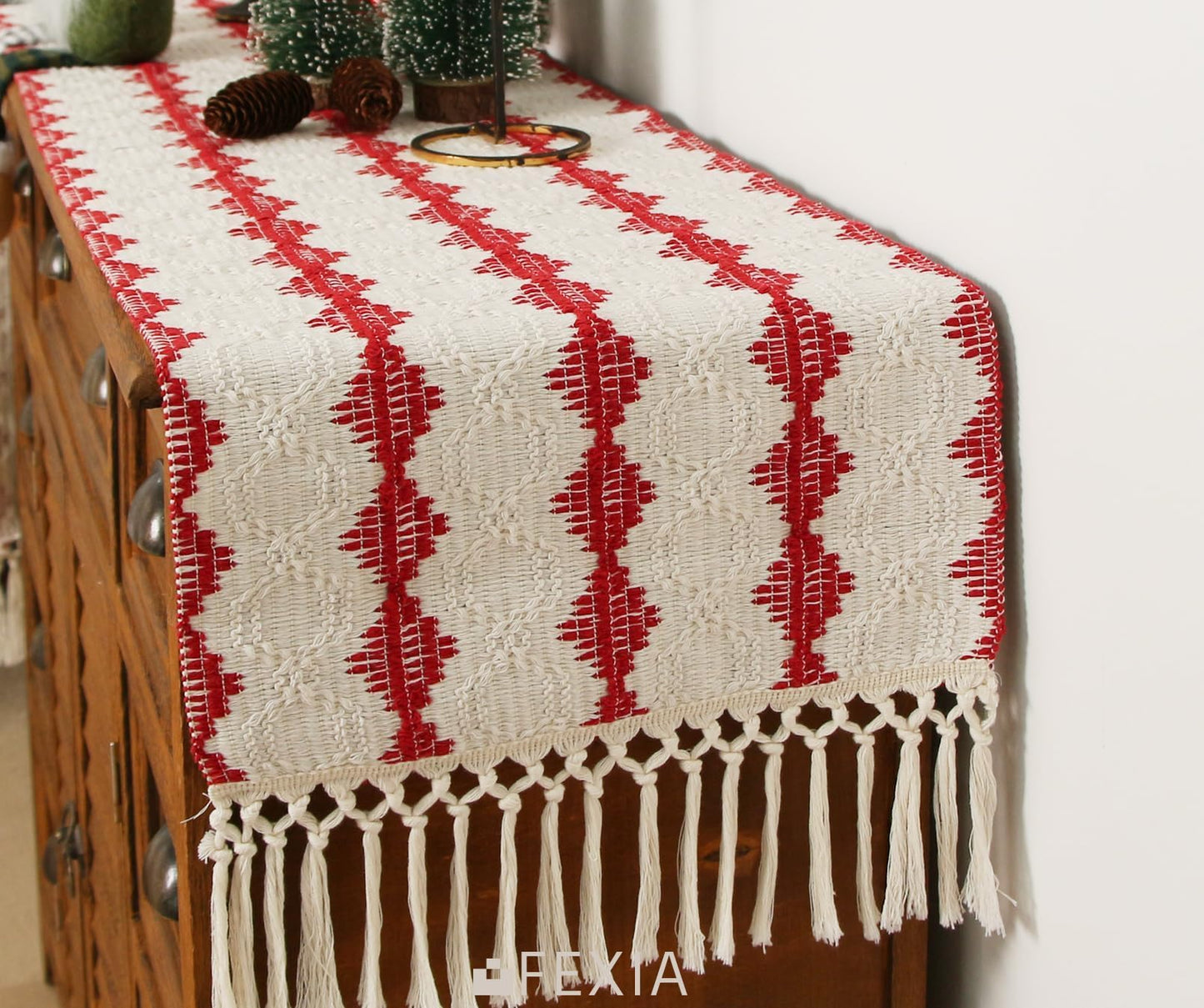 FEXIA Thanksgiving Table Runner for Home Decor with Tassels 72 Inches Long Farmhouse Rustic Boho Table Runner Macrame Burlap Fall Table Decoration for Living Room Bridal Shower(12x72 Inches)