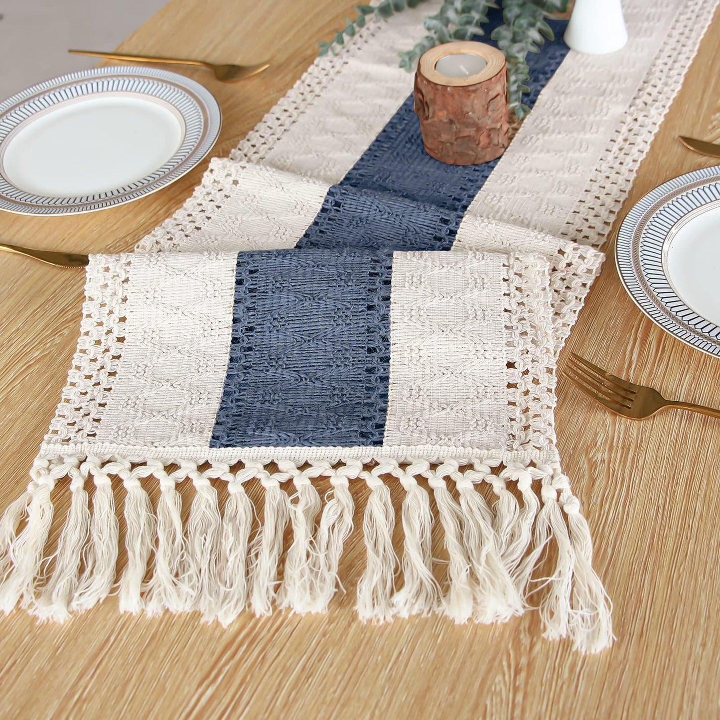 FEXIA Thanksgiving Table Runner for Home Decor with Tassels 72 Inches Long Farmhouse Rustic Boho Table Runner Macrame Burlap Fall Table Decoration for Living Room Bridal Shower(12x72 Inches)