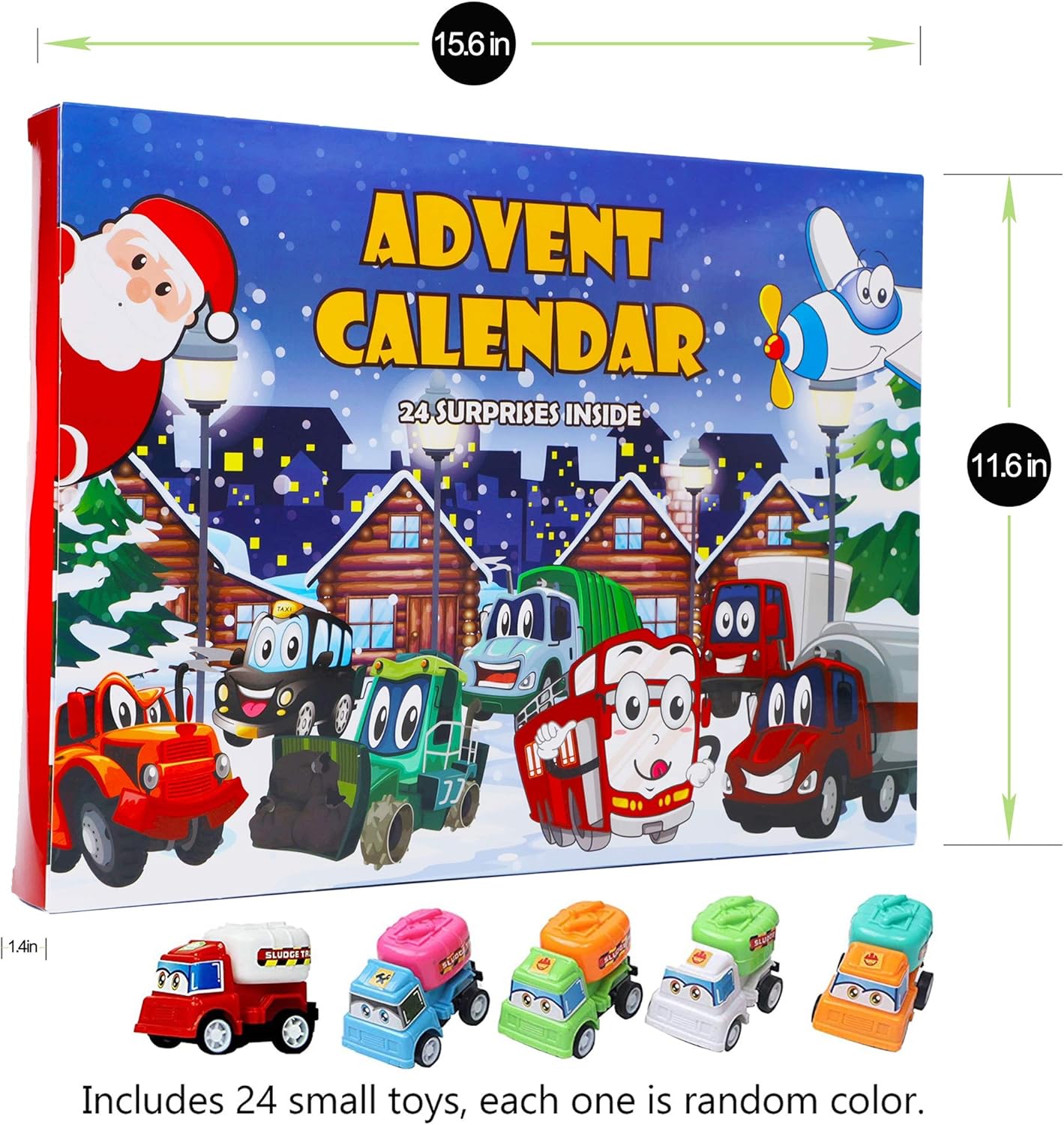 Juegoal Cars Advent Calendar 2024 for Kids, Stocking Stuffer Toy Cars with 24 Different Pull Back Vehicles Including Construction Vehicles, Race Cars, Perfect for Boys and Girls