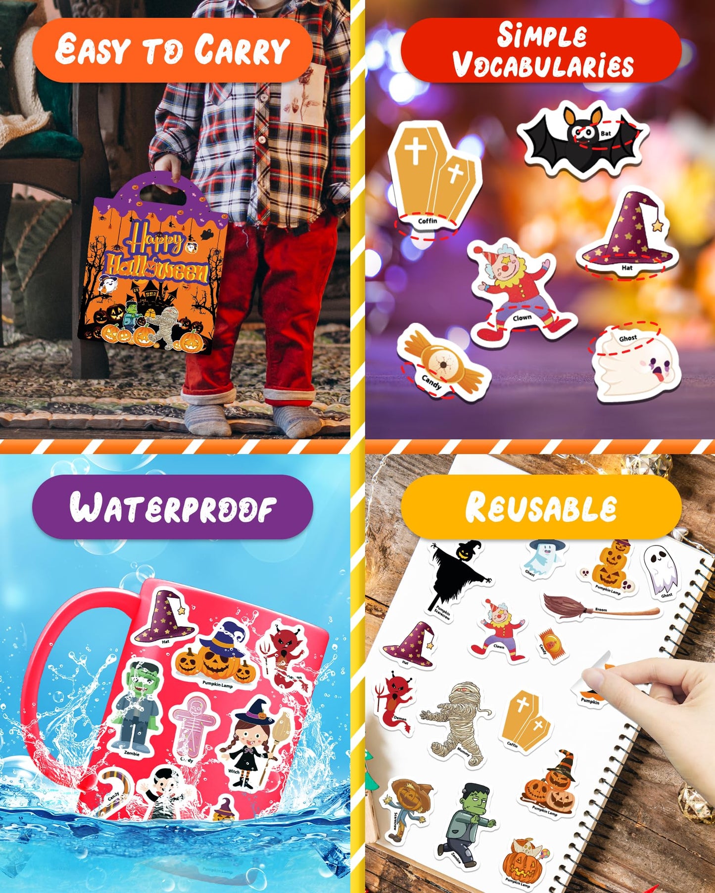 Benresive Halloween Reusable Sticker Book for Toddlers 2-4 Year, Travel Halloween Stickers for Kids, Waterproof Sticker Books for Toddlers 1-3, 38 Pcs Crafts Activities for Todddlers 1-3 2-4 3-5