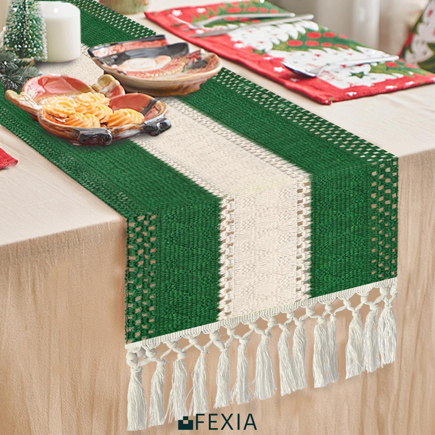 FEXIA Thanksgiving Table Runner for Home Decor with Tassels 72 Inches Long Farmhouse Rustic Boho Table Runner Macrame Burlap Fall Table Decoration for Living Room Bridal Shower(12x72 Inches)