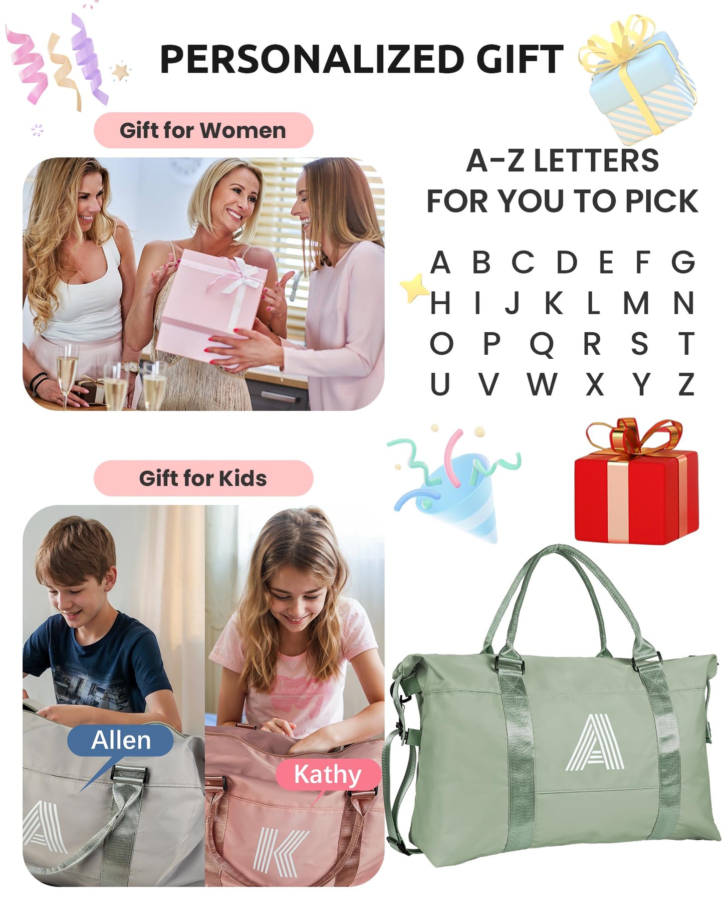 Graduation Gifts for Girls, Initial Travel Duffel Bag, Sports Bag, Personalized Weekender Bag,Monogram Overnight Bag Gift for Grandmother,Birthday Gifts Personalized Gifts (Letter M)