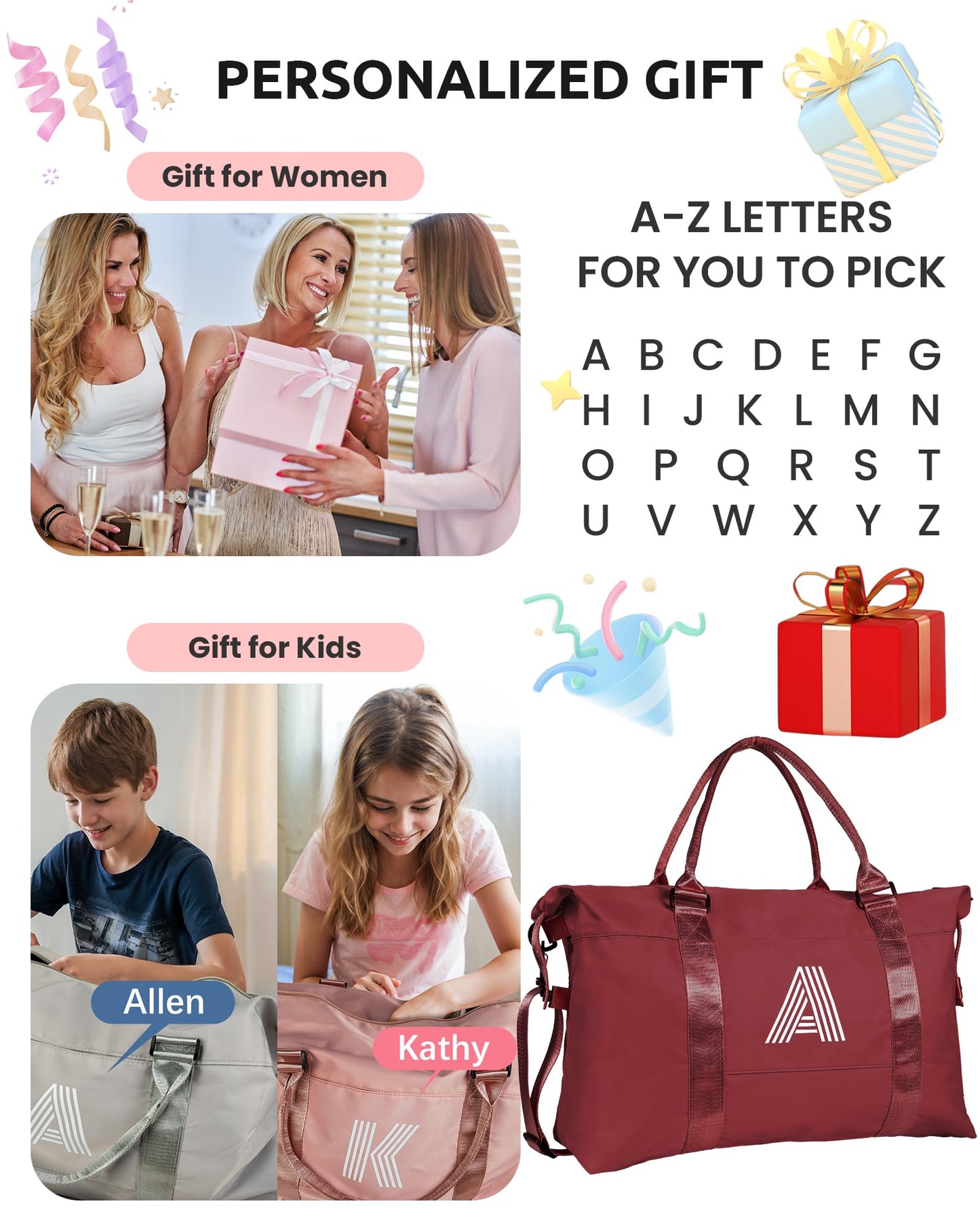 Graduation Gifts for Girls, Initial Travel Duffel Bag, Sports Bag, Personalized Weekender Bag,Monogram Overnight Bag Gift for Grandmother,Birthday Gifts Personalized Gifts (Letter M)