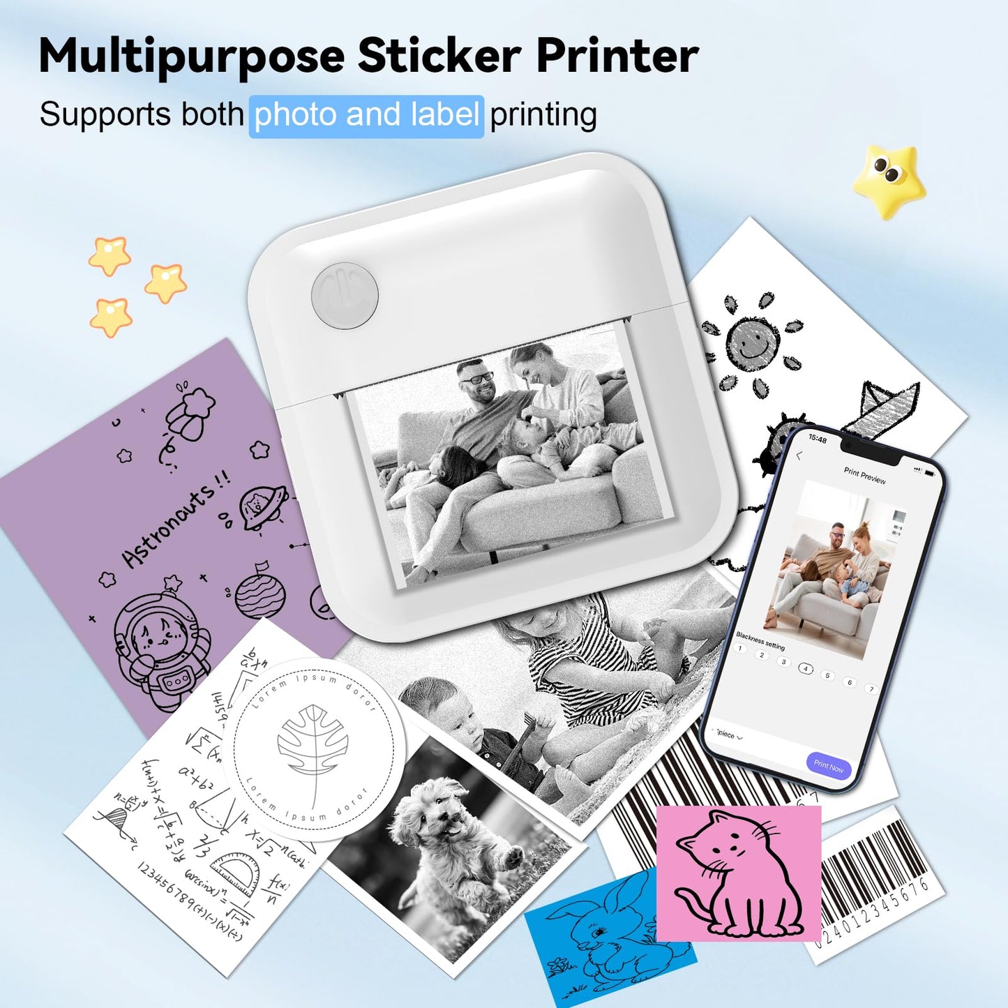 Label Maker Machine - Mini Label Printer Portable Thermal Printer for Home,Office,Organization,Bluetooth Sticker Printer for Phones,Sticker Maker for Kids School Items Photo,Note Labels