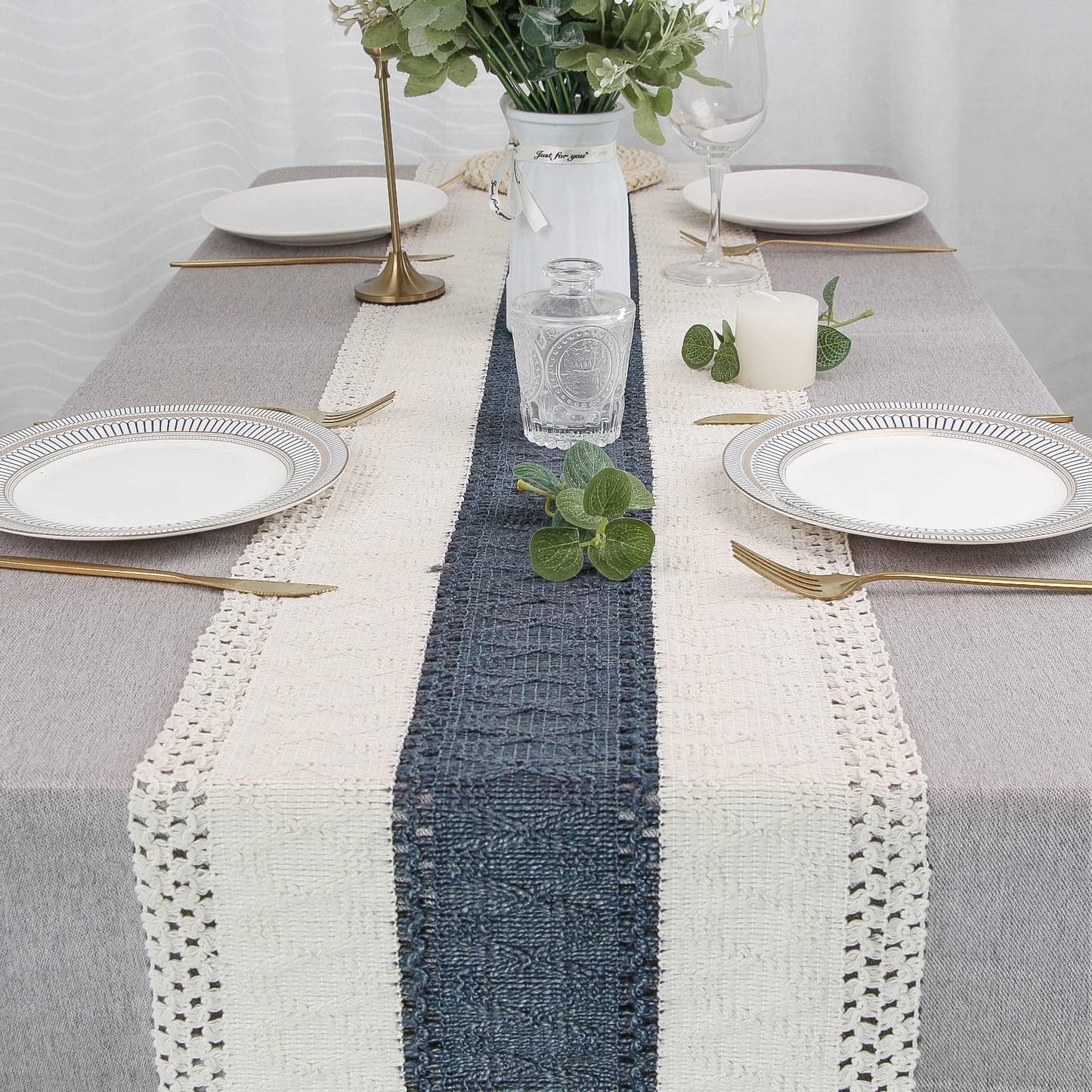 FEXIA Thanksgiving Table Runner for Home Decor with Tassels 72 Inches Long Farmhouse Rustic Boho Table Runner Macrame Burlap Fall Table Decoration for Living Room Bridal Shower(12x72 Inches)