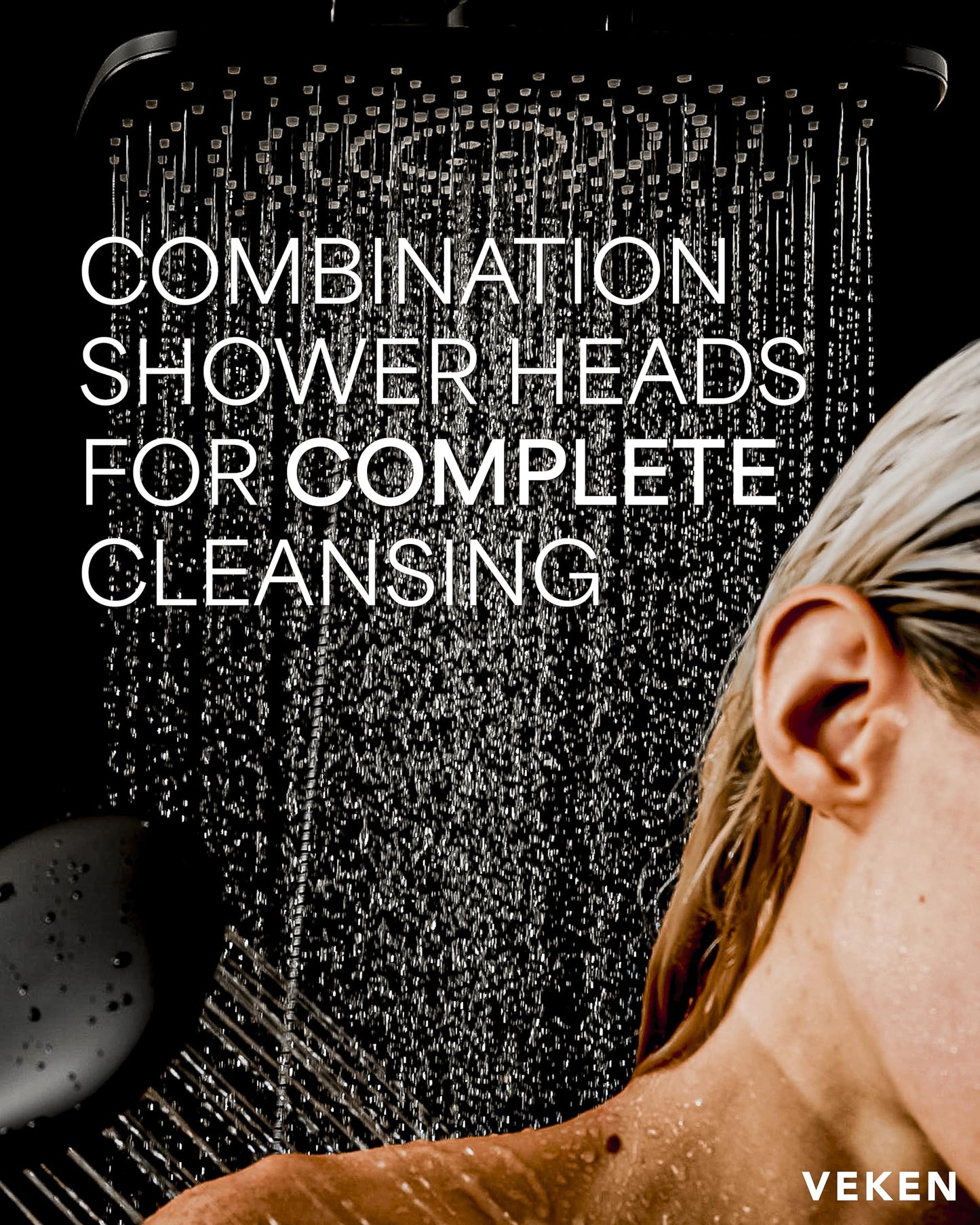 Veken 11.8 Inch Rectangle High Pressure Rain Shower Head Combo with Extension Arm- Wide Showerhead with 5 Handheld Water Spray - Adjustable Dual Showerhead with Anti-Clog Nozzles - Silver Chrome