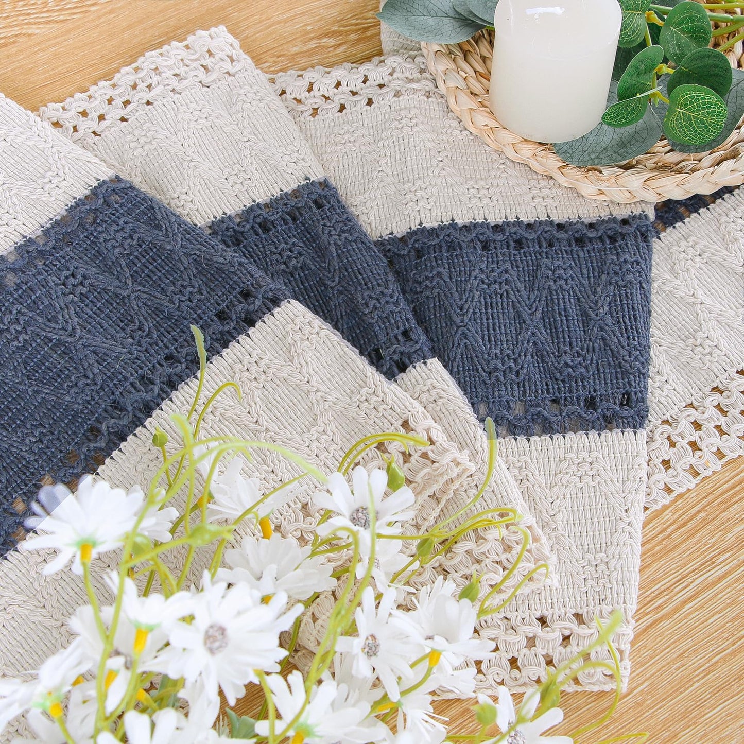 FEXIA Thanksgiving Table Runner for Home Decor with Tassels 72 Inches Long Farmhouse Rustic Boho Table Runner Macrame Burlap Fall Table Decoration for Living Room Bridal Shower(12x72 Inches)