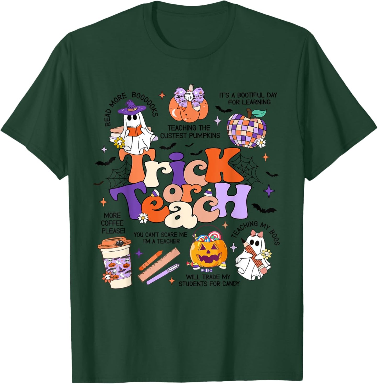 Retro Trick Or Teach Halloween Teacher Ghost Spooky Teacher T-Shirt