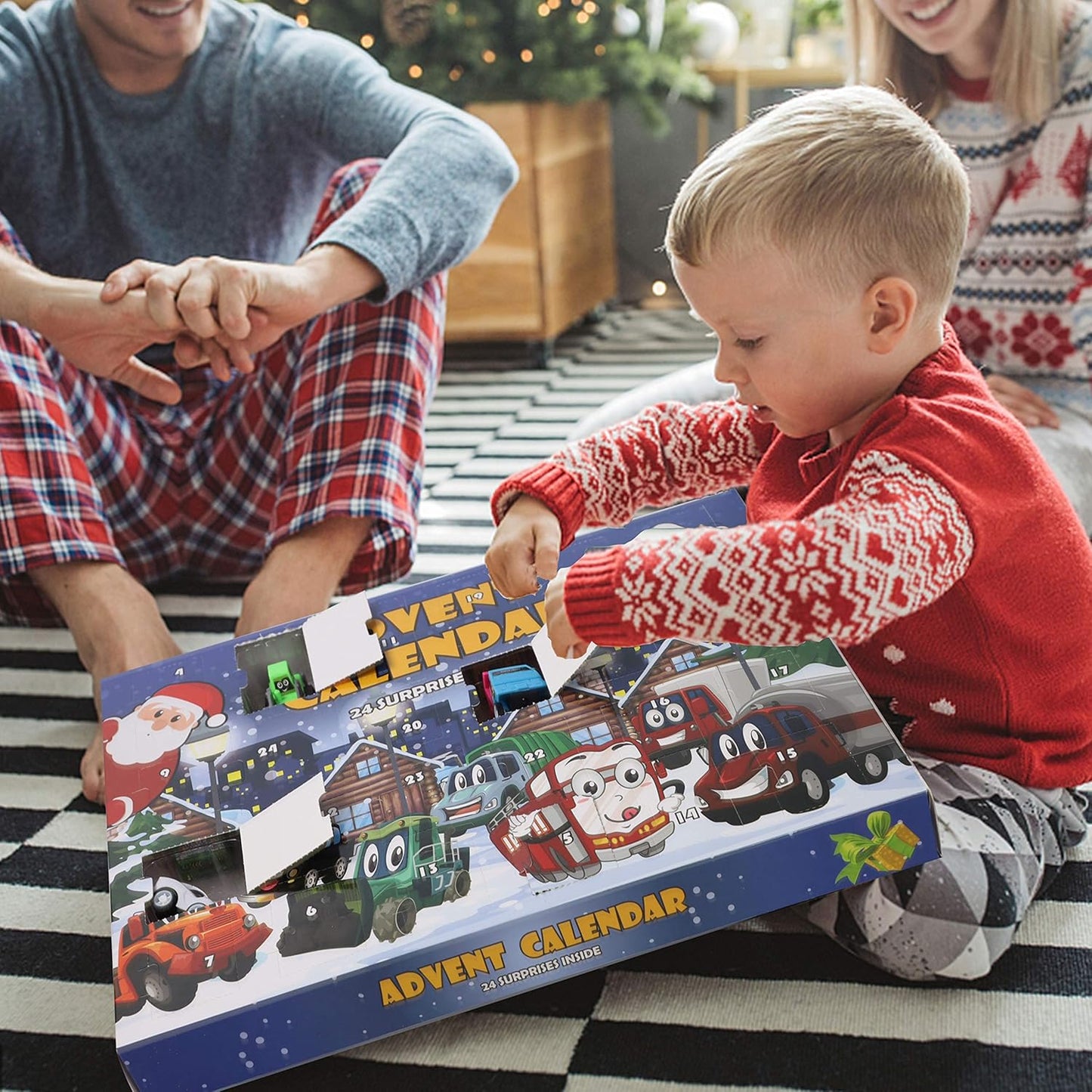 Juegoal Cars Advent Calendar 2024 for Kids, Stocking Stuffer Toy Cars with 24 Different Pull Back Vehicles Including Construction Vehicles, Race Cars, Perfect for Boys and Girls