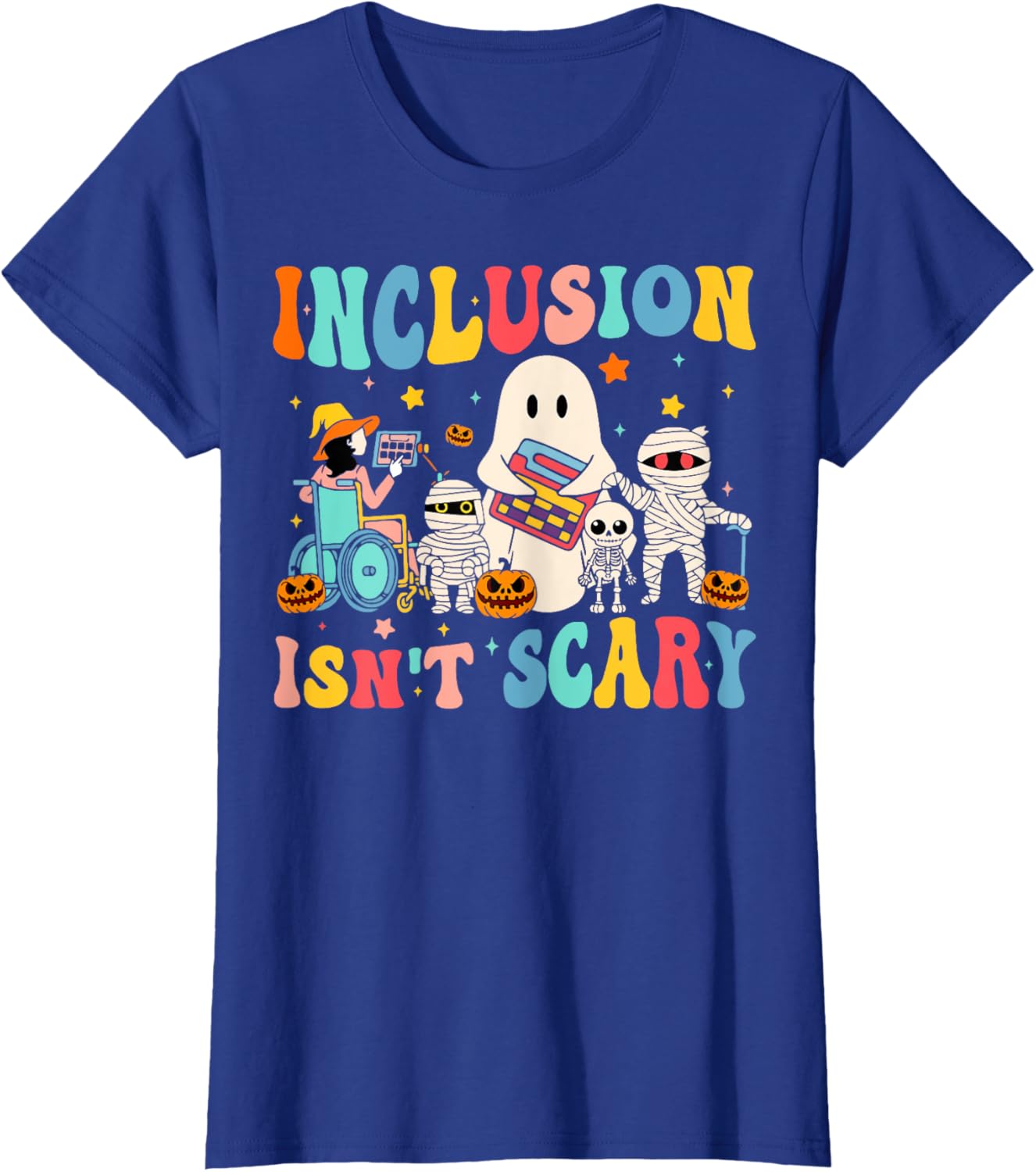 Inclusion Isn't Scary Teacher Skeleton Ghost Cute Halloween T-Shirt