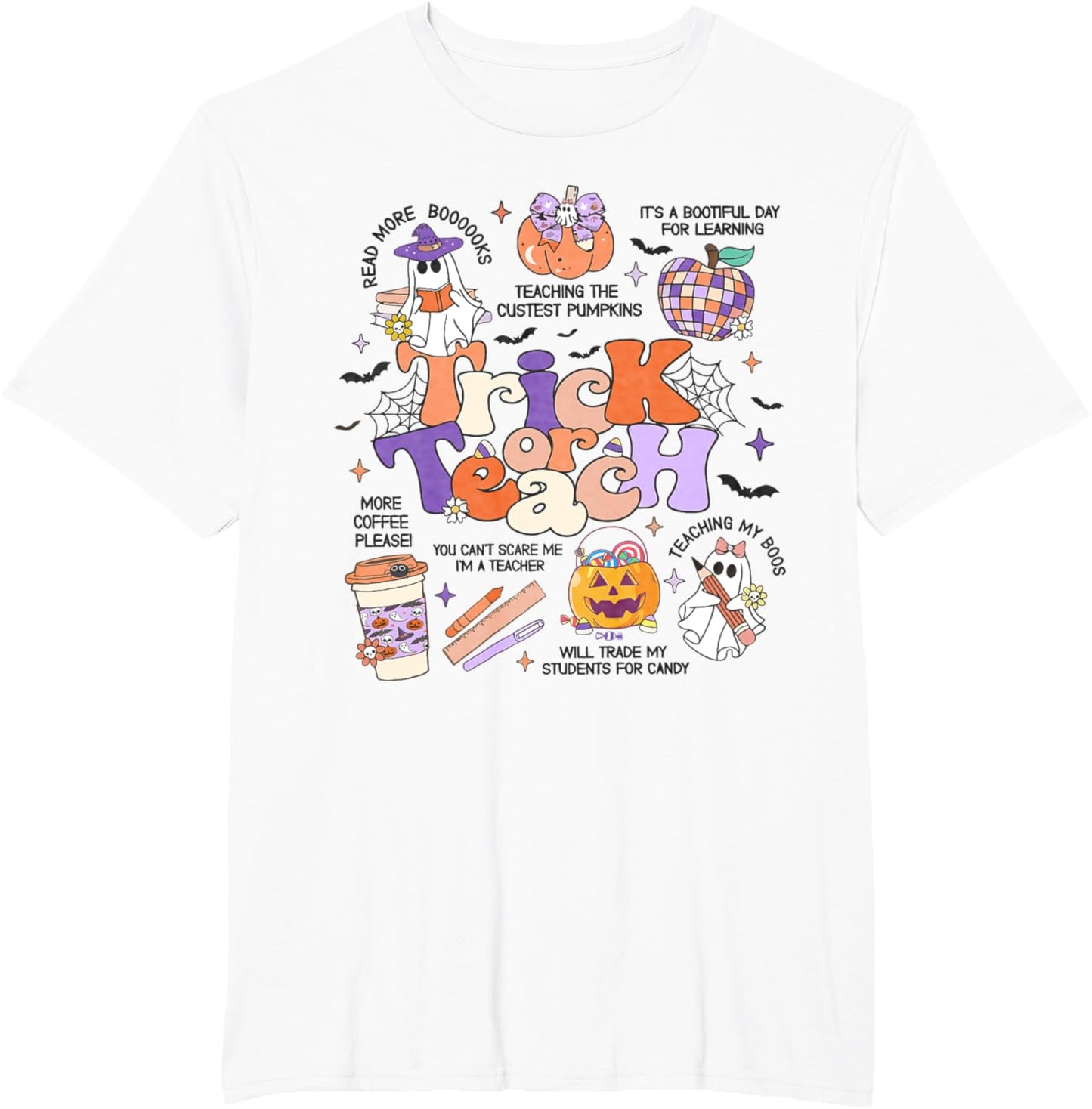Retro Trick Or Teach Halloween Teacher Ghost Spooky Teacher T-Shirt