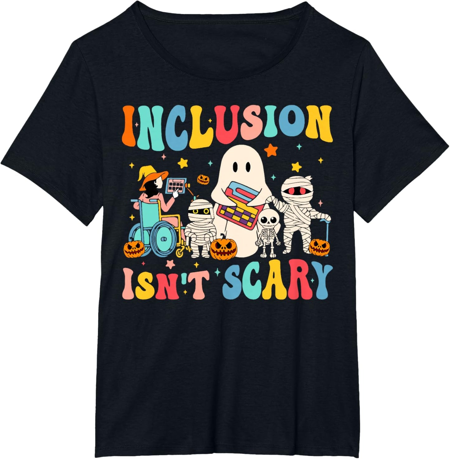Inclusion Isn't Scary Teacher Skeleton Ghost Cute Halloween T-Shirt
