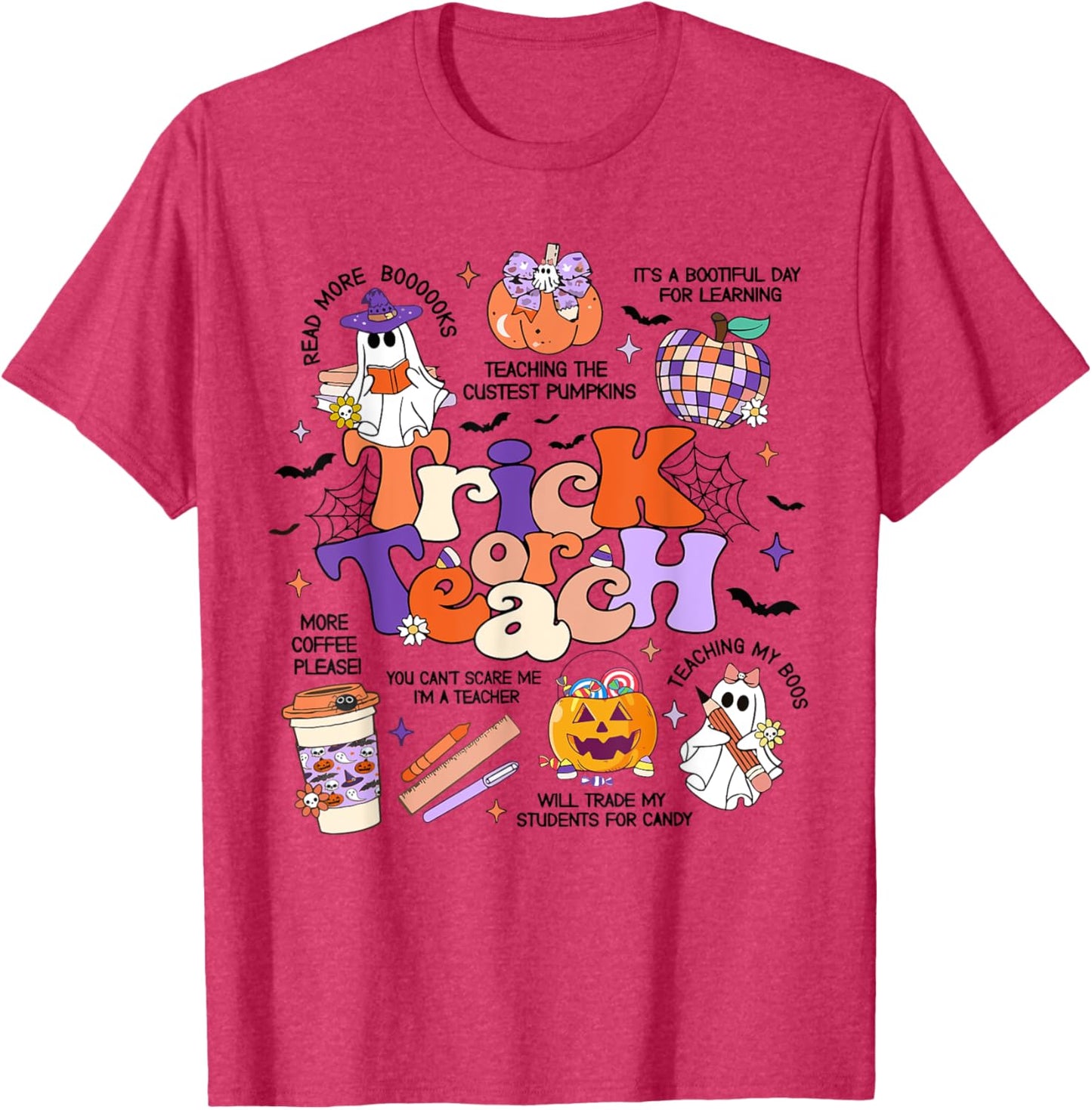Retro Trick Or Teach Halloween Teacher Ghost Spooky Teacher T-Shirt