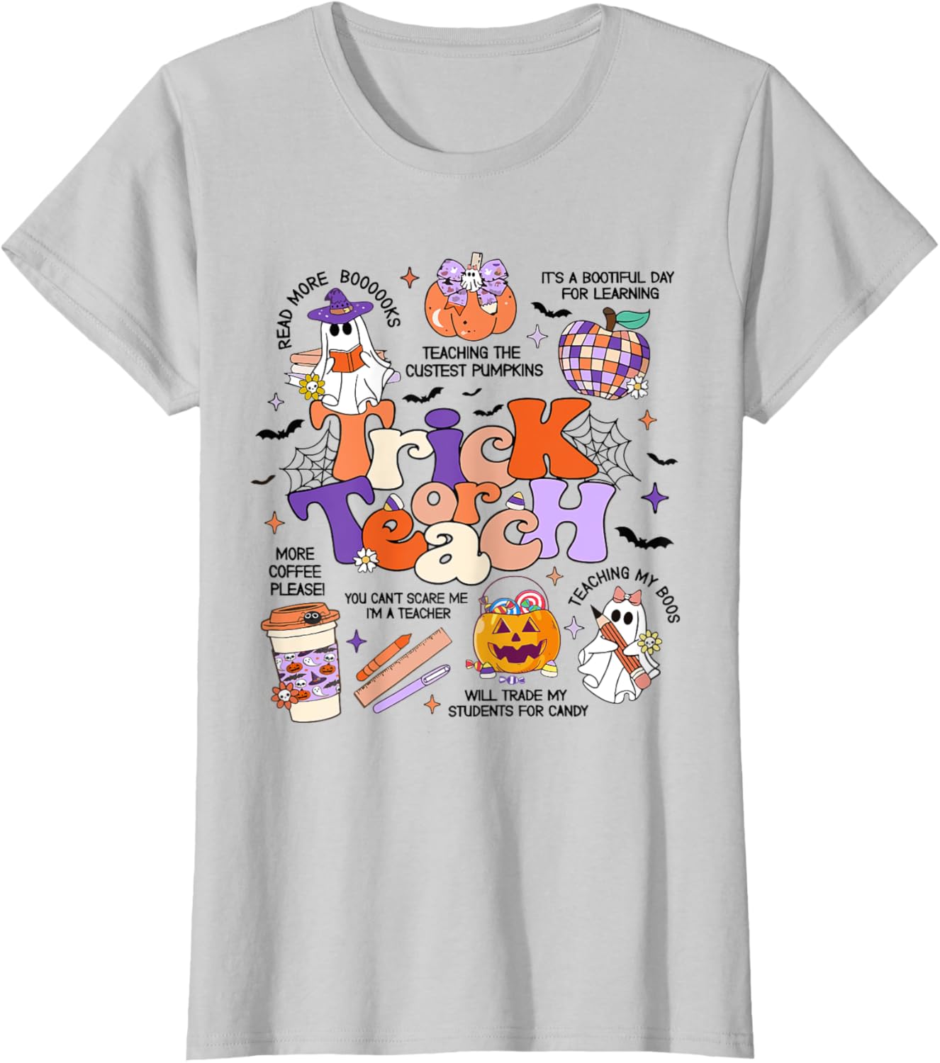 Retro Trick Or Teach Halloween Teacher Ghost Spooky Teacher T-Shirt