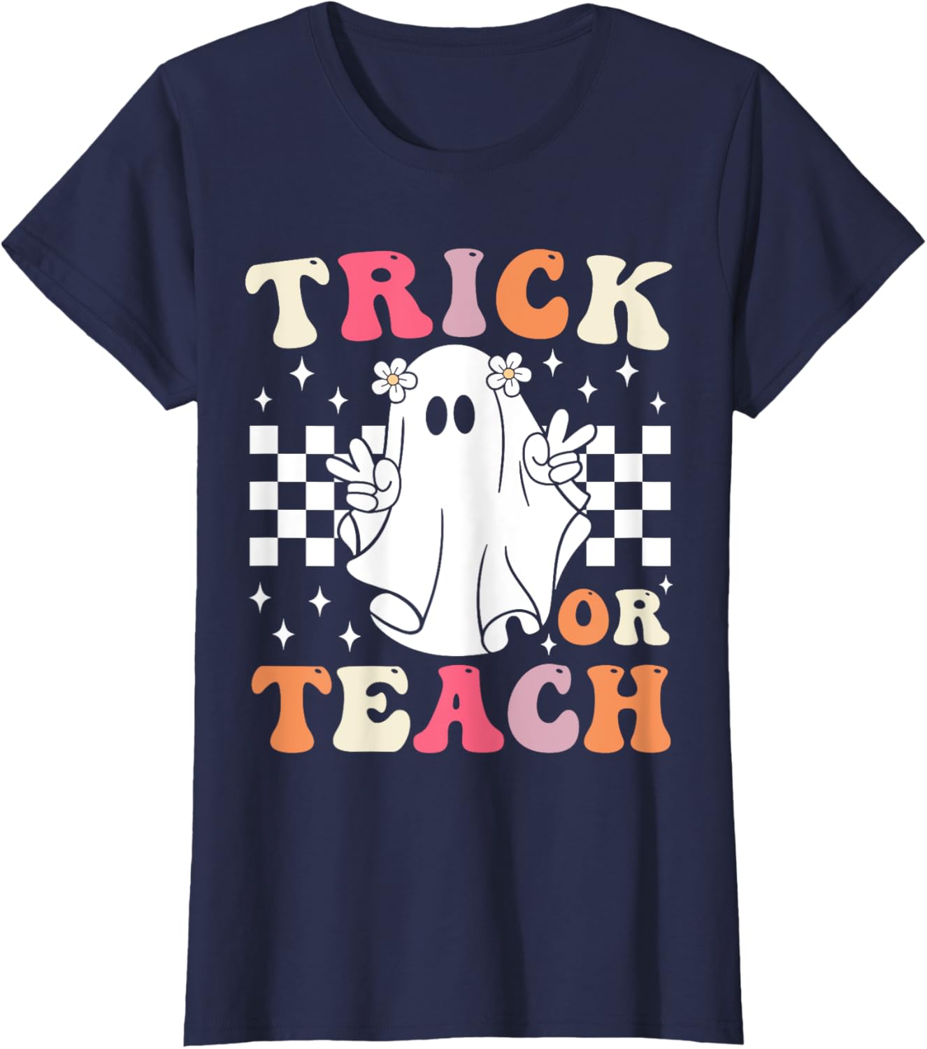 Groovy Trick or Teach Retro Spooky Ghost Halloween Teacher T-Shirt