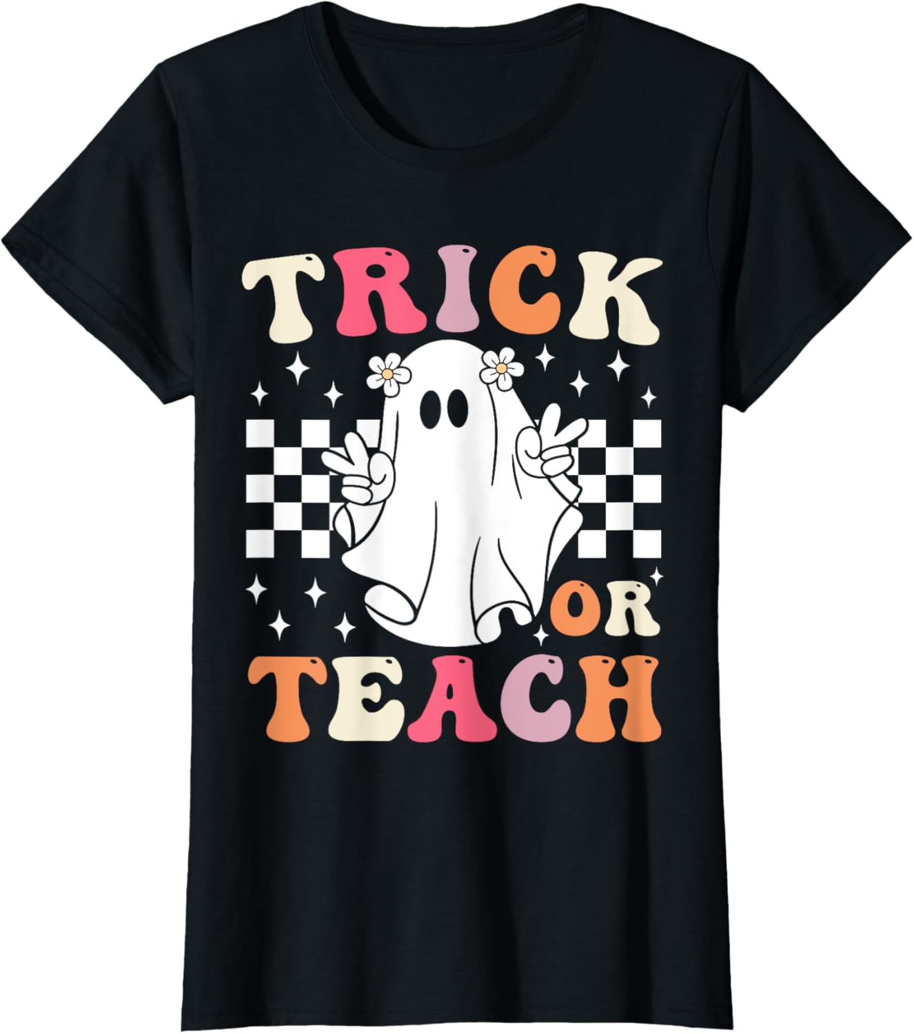 Groovy Trick or Teach Retro Spooky Ghost Halloween Teacher T-Shirt