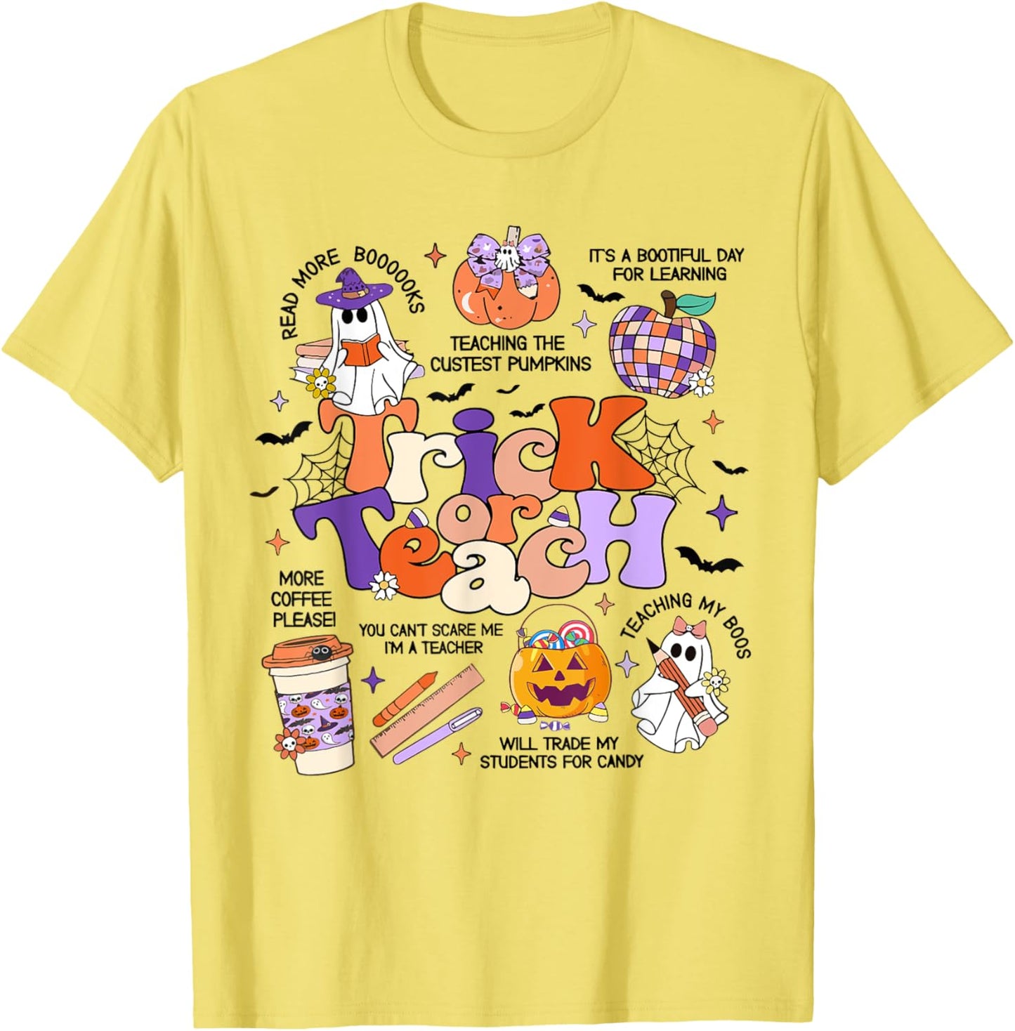 Retro Trick Or Teach Halloween Teacher Ghost Spooky Teacher T-Shirt
