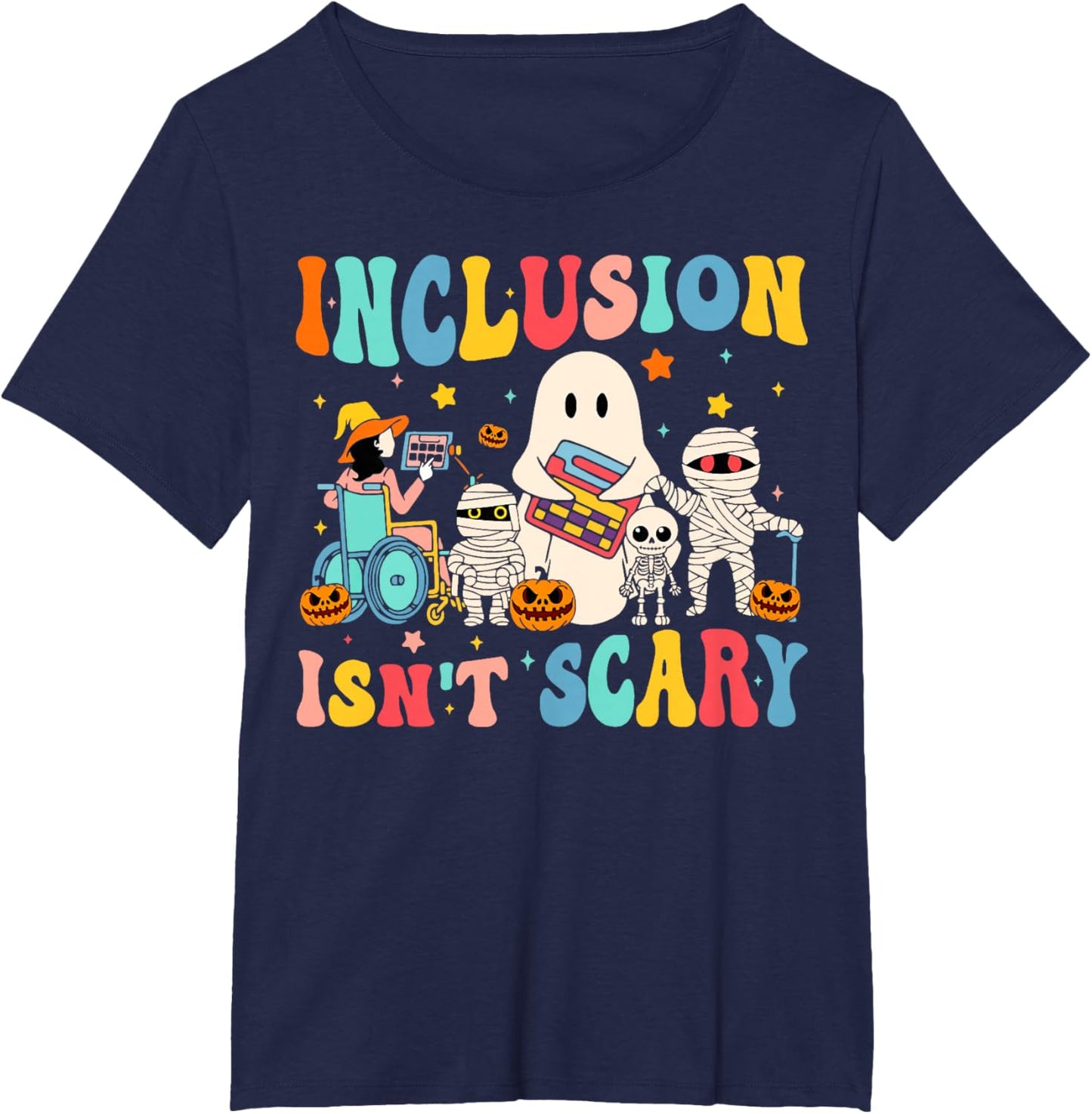 Inclusion Isn't Scary Teacher Skeleton Ghost Cute Halloween T-Shirt