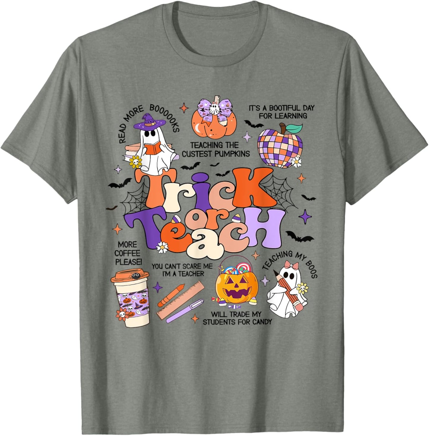 Retro Trick Or Teach Halloween Teacher Ghost Spooky Teacher T-Shirt