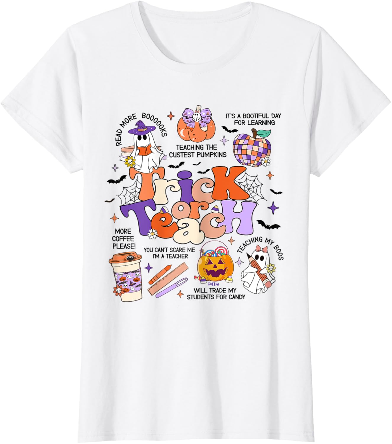 Retro Trick Or Teach Halloween Teacher Ghost Spooky Teacher T-Shirt