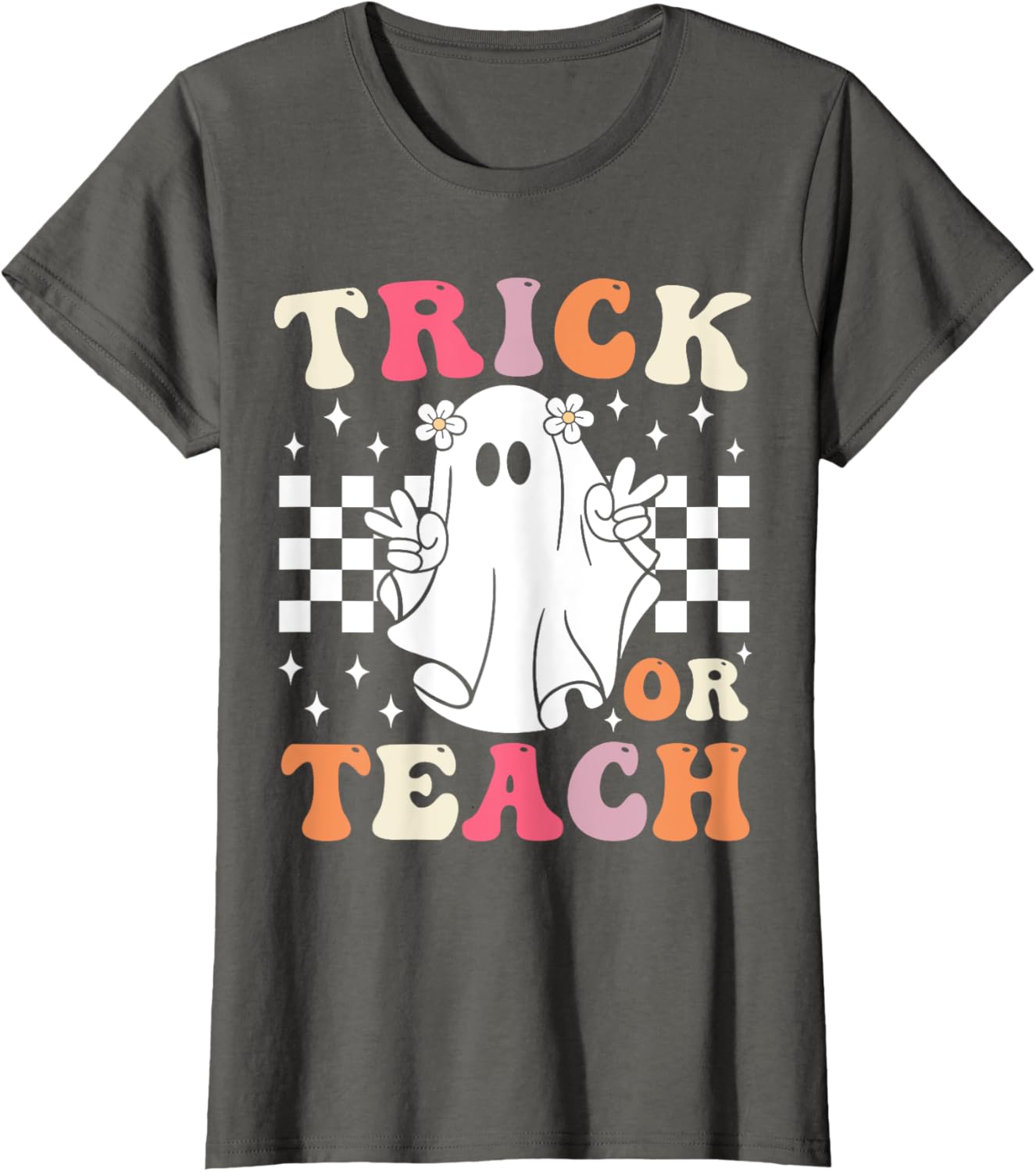 Groovy Trick or Teach Retro Spooky Ghost Halloween Teacher T-Shirt