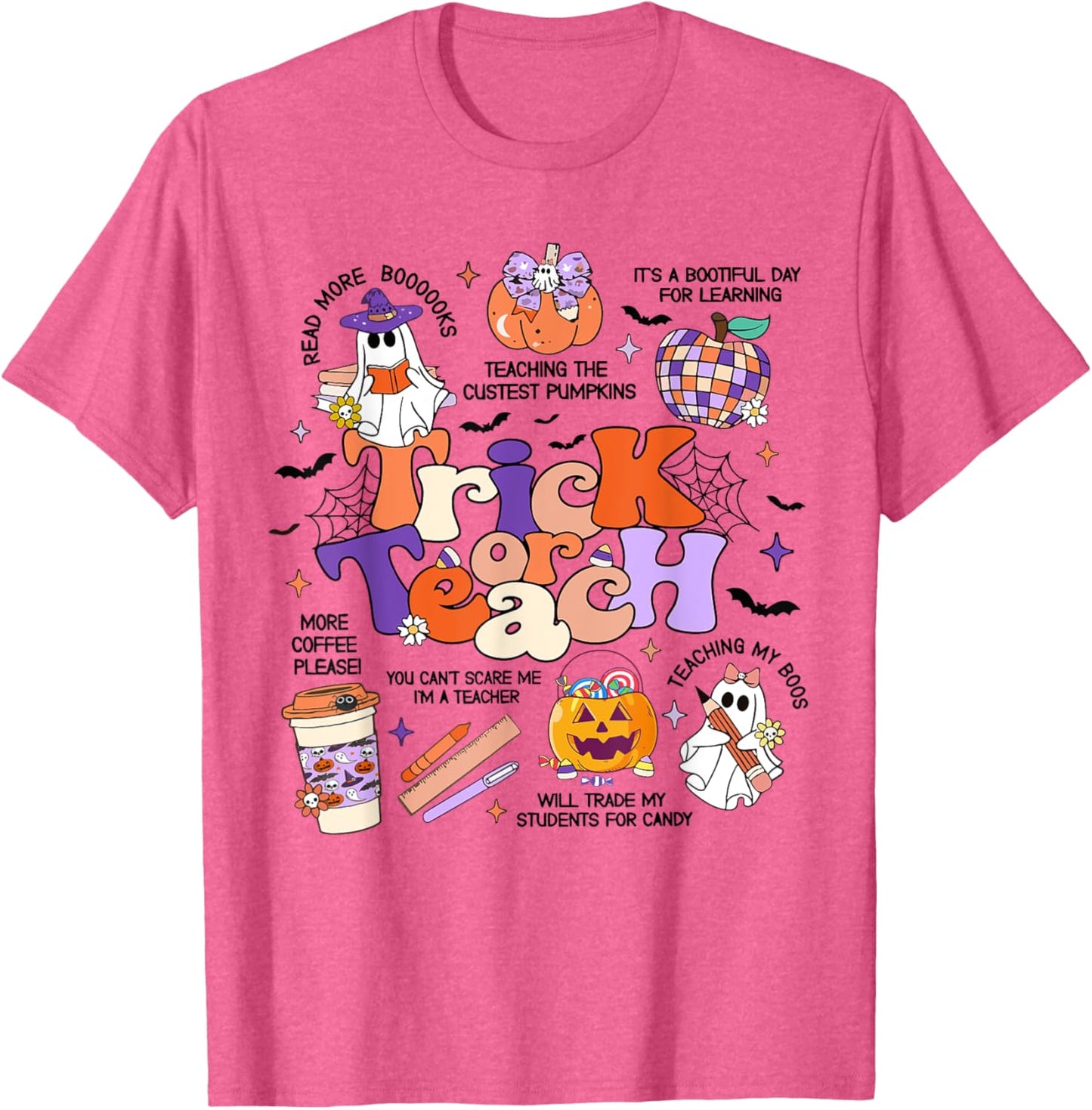 Retro Trick Or Teach Halloween Teacher Ghost Spooky Teacher T-Shirt