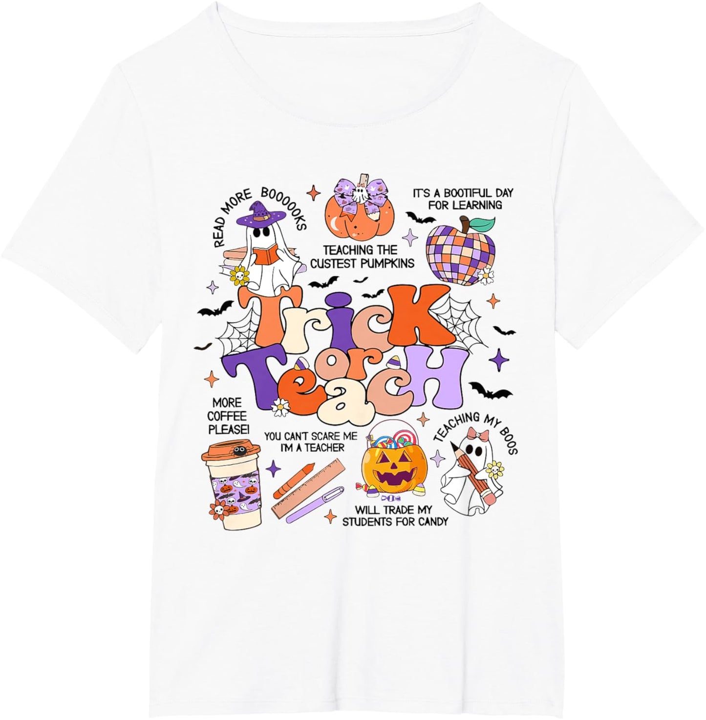 Retro Trick Or Teach Halloween Teacher Ghost Spooky Teacher T-Shirt