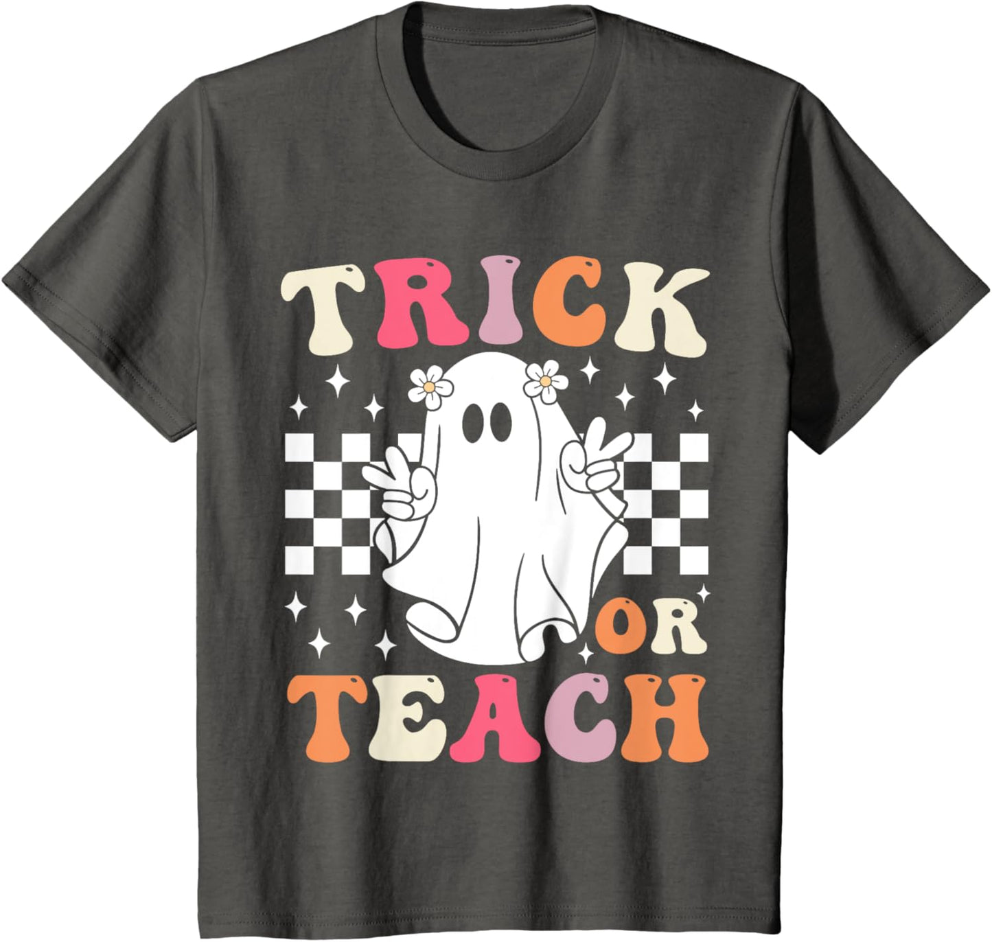 Groovy Trick or Teach Retro Spooky Ghost Halloween Teacher T-Shirt