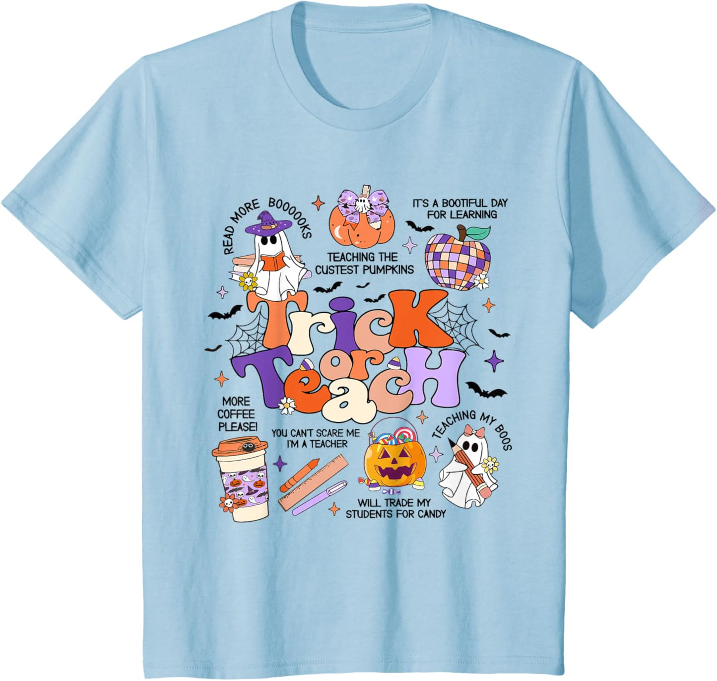 Retro Trick Or Teach Halloween Teacher Ghost Spooky Teacher T-Shirt