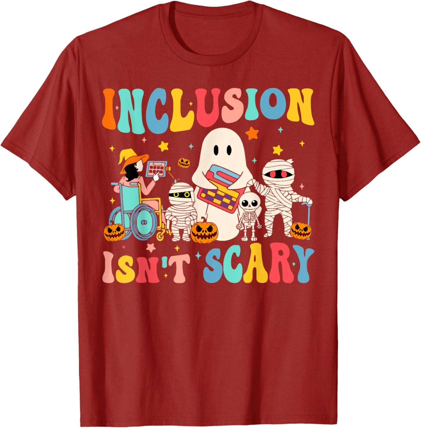 Inclusion Isn't Scary Teacher Skeleton Ghost Cute Halloween T-Shirt