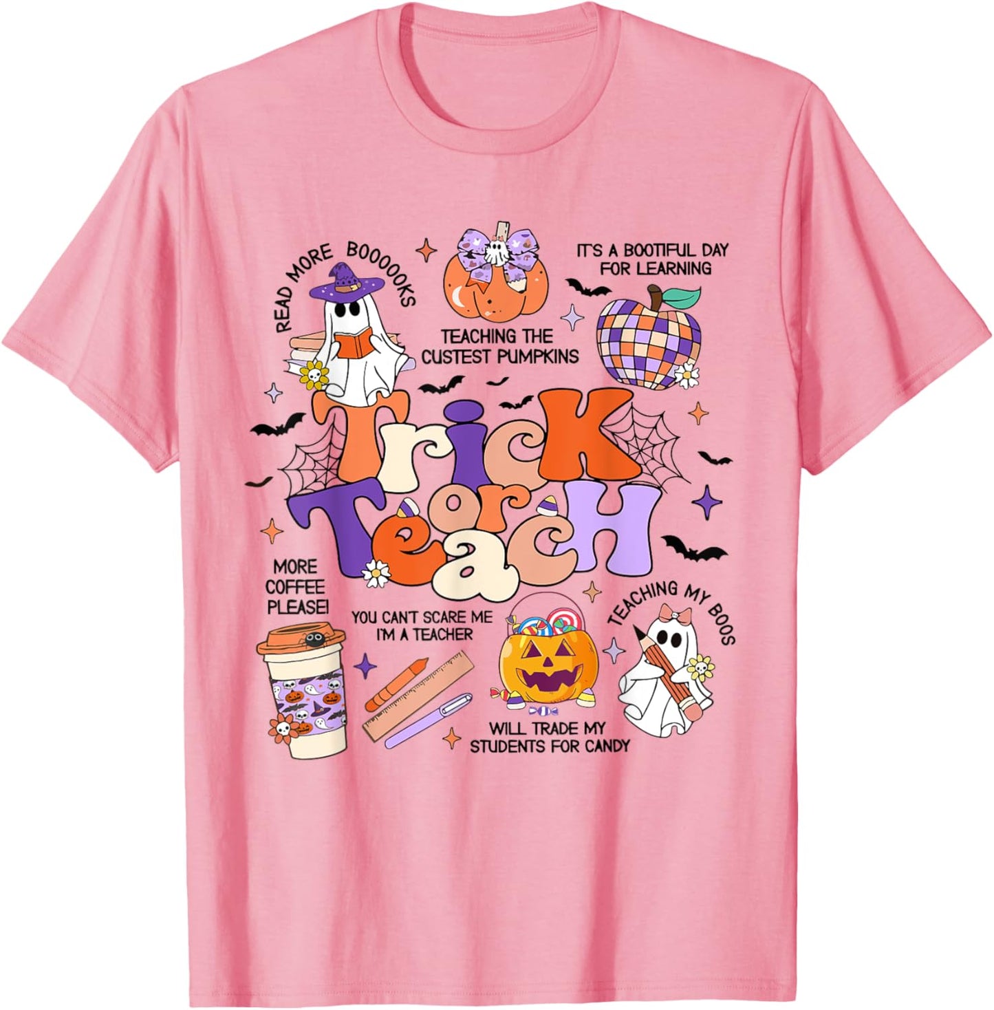 Retro Trick Or Teach Halloween Teacher Ghost Spooky Teacher T-Shirt