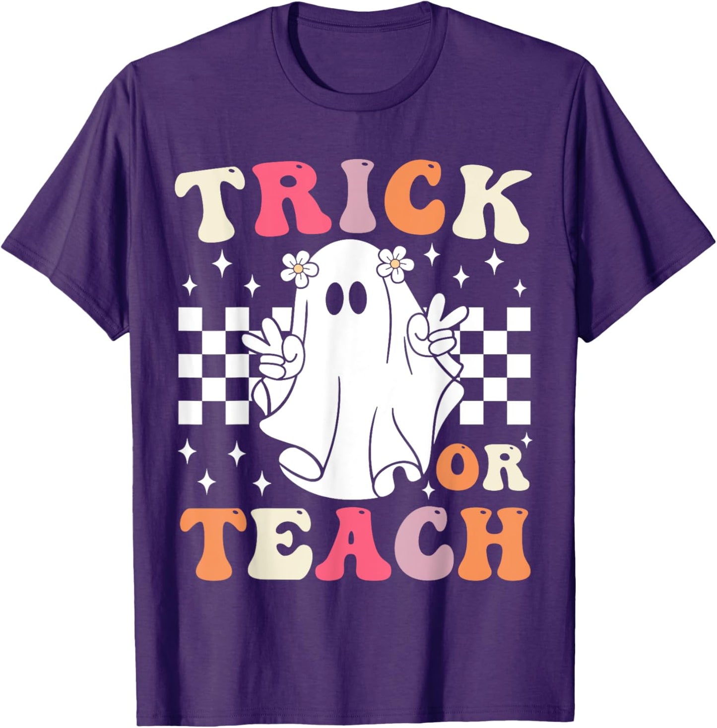 Groovy Trick or Teach Retro Spooky Ghost Halloween Teacher T-Shirt