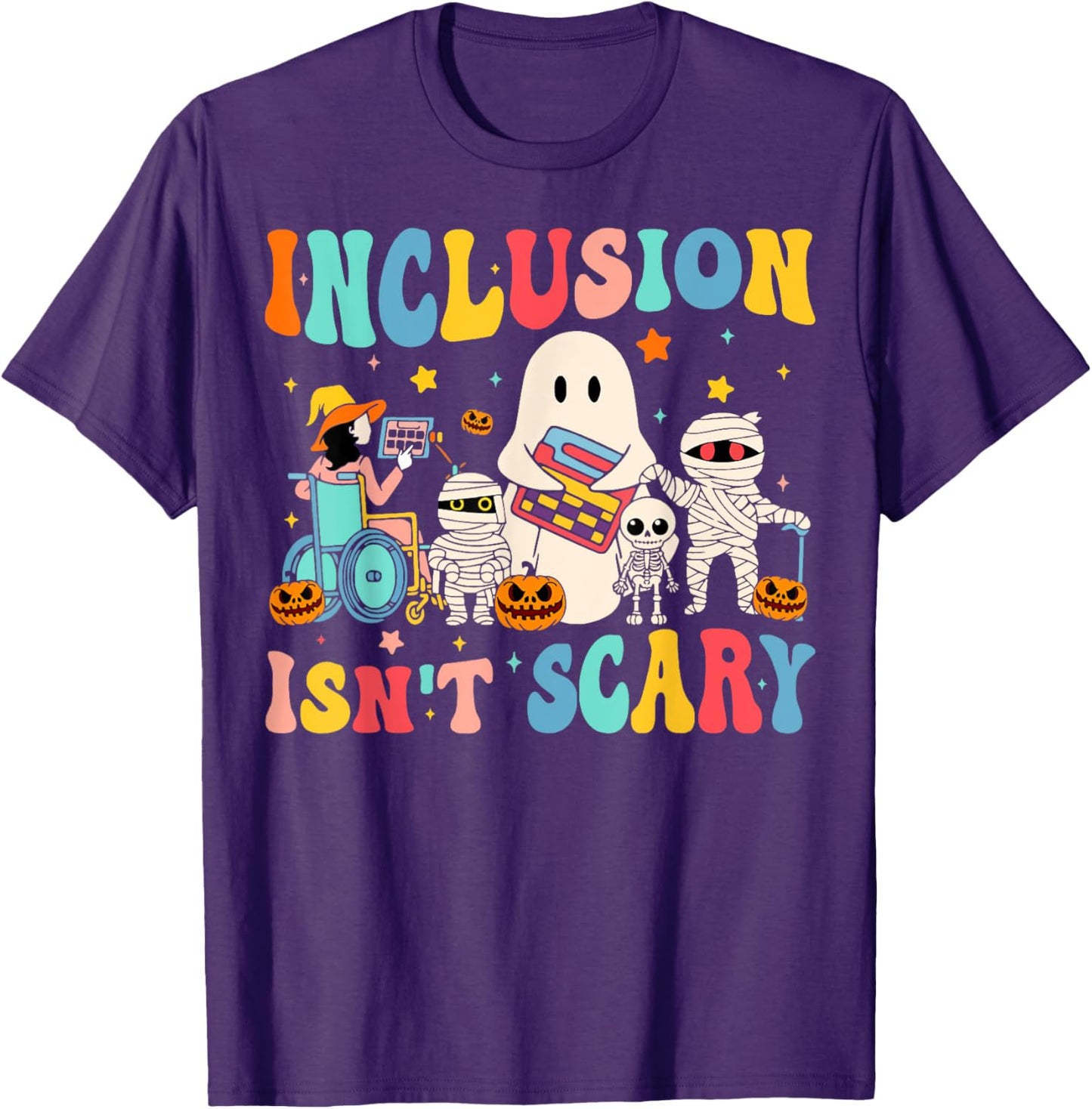 Inclusion Isn't Scary Teacher Skeleton Ghost Cute Halloween T-Shirt