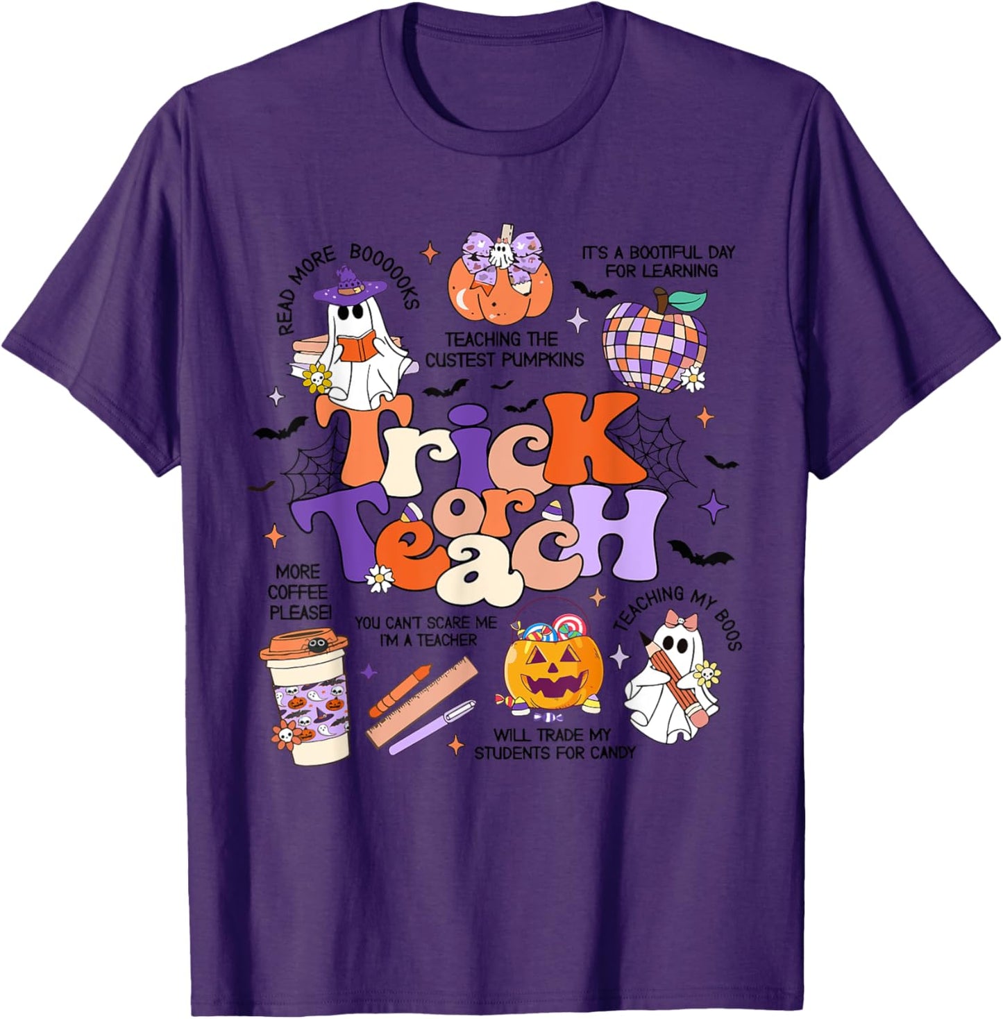 Retro Trick Or Teach Halloween Teacher Ghost Spooky Teacher T-Shirt
