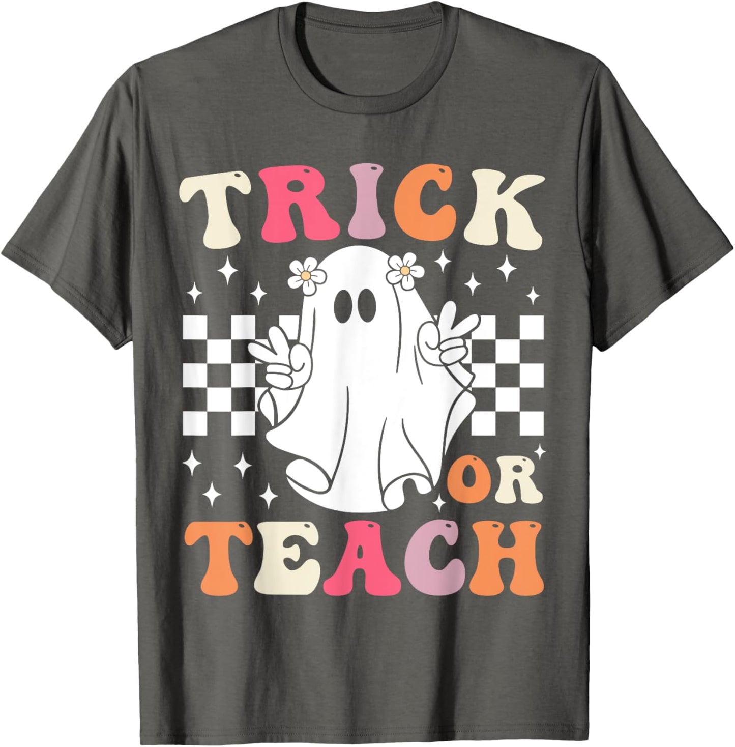 Groovy Trick or Teach Retro Spooky Ghost Halloween Teacher T-Shirt