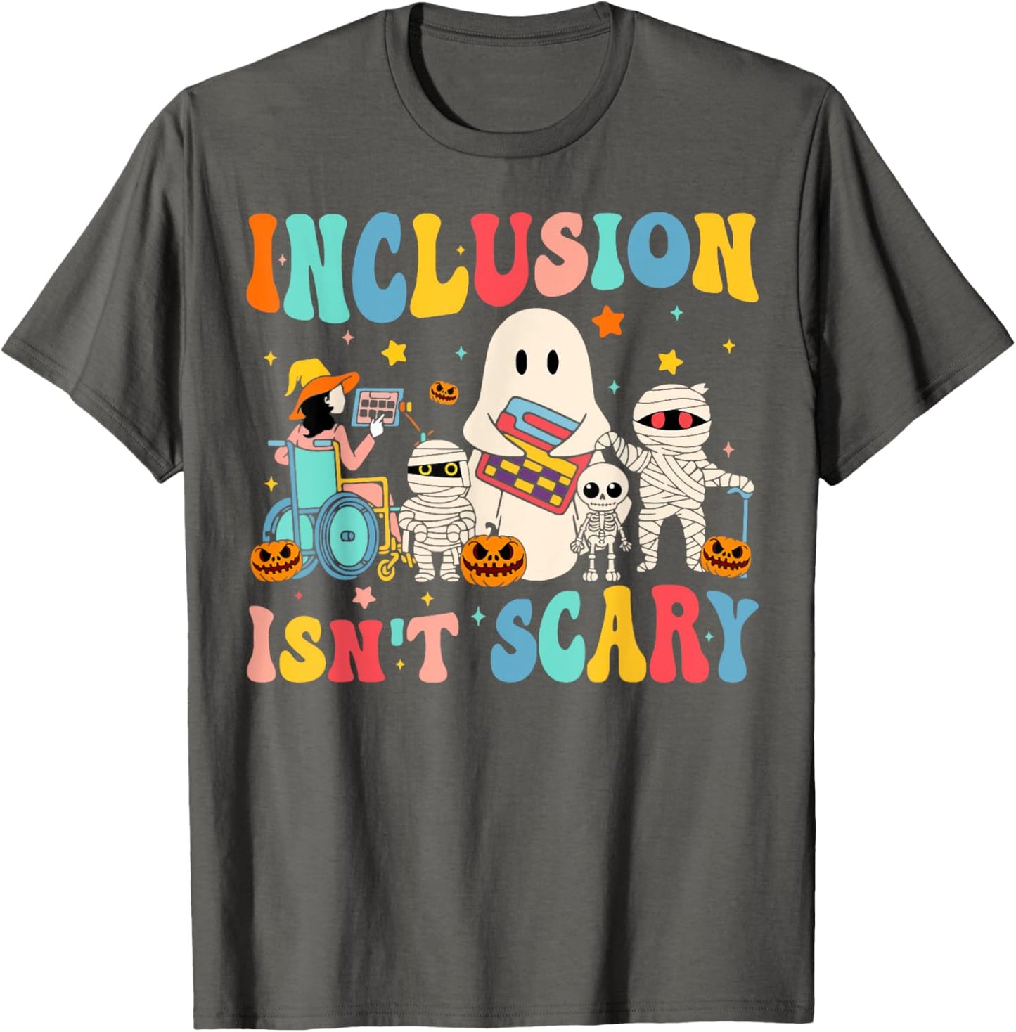 Inclusion Isn't Scary Teacher Skeleton Ghost Cute Halloween T-Shirt
